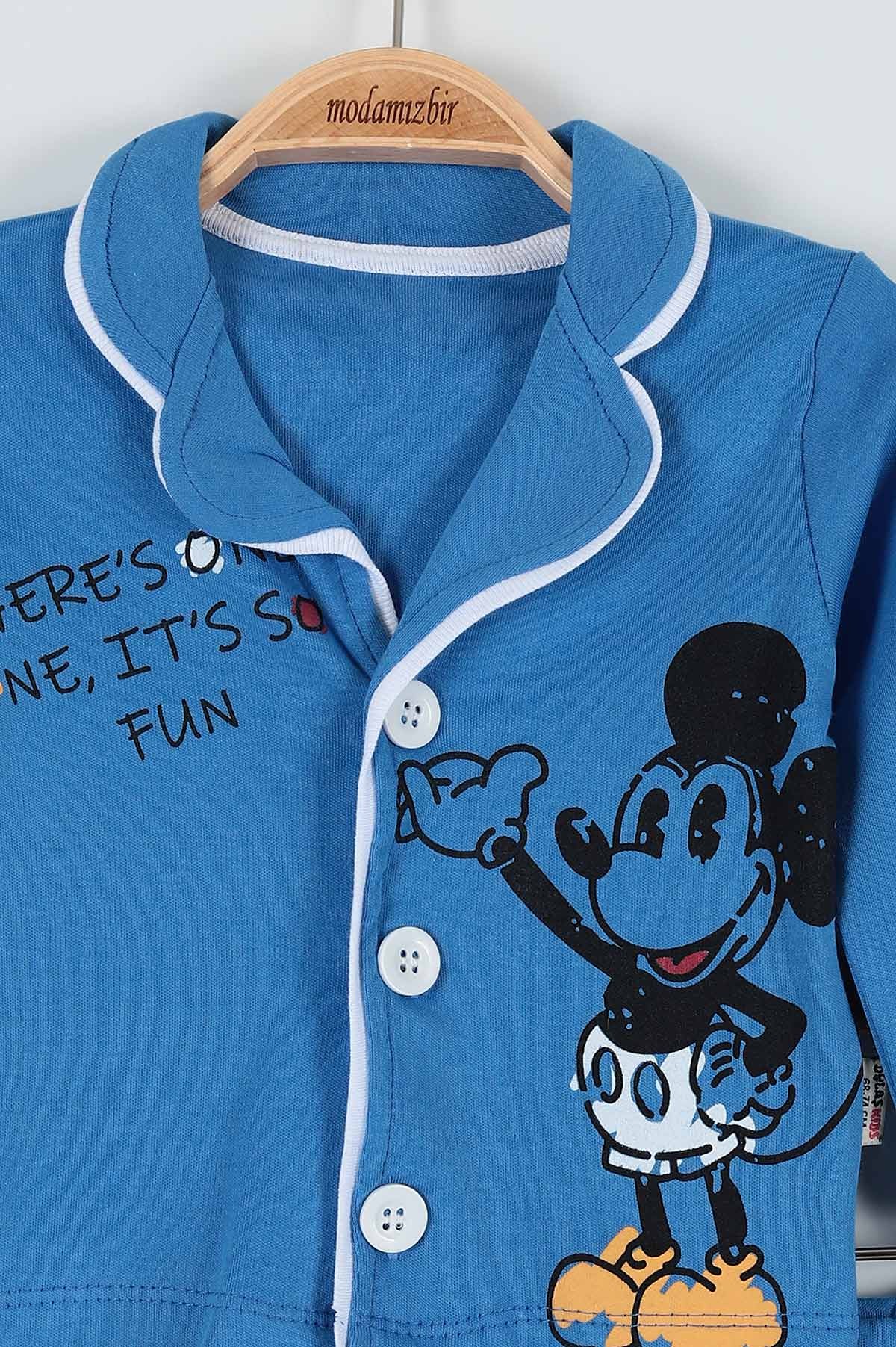 Mavi (6-18 Ay) Fun Fare Baskılı Düğme Detaylı Erkek Bebe Takım 181737
