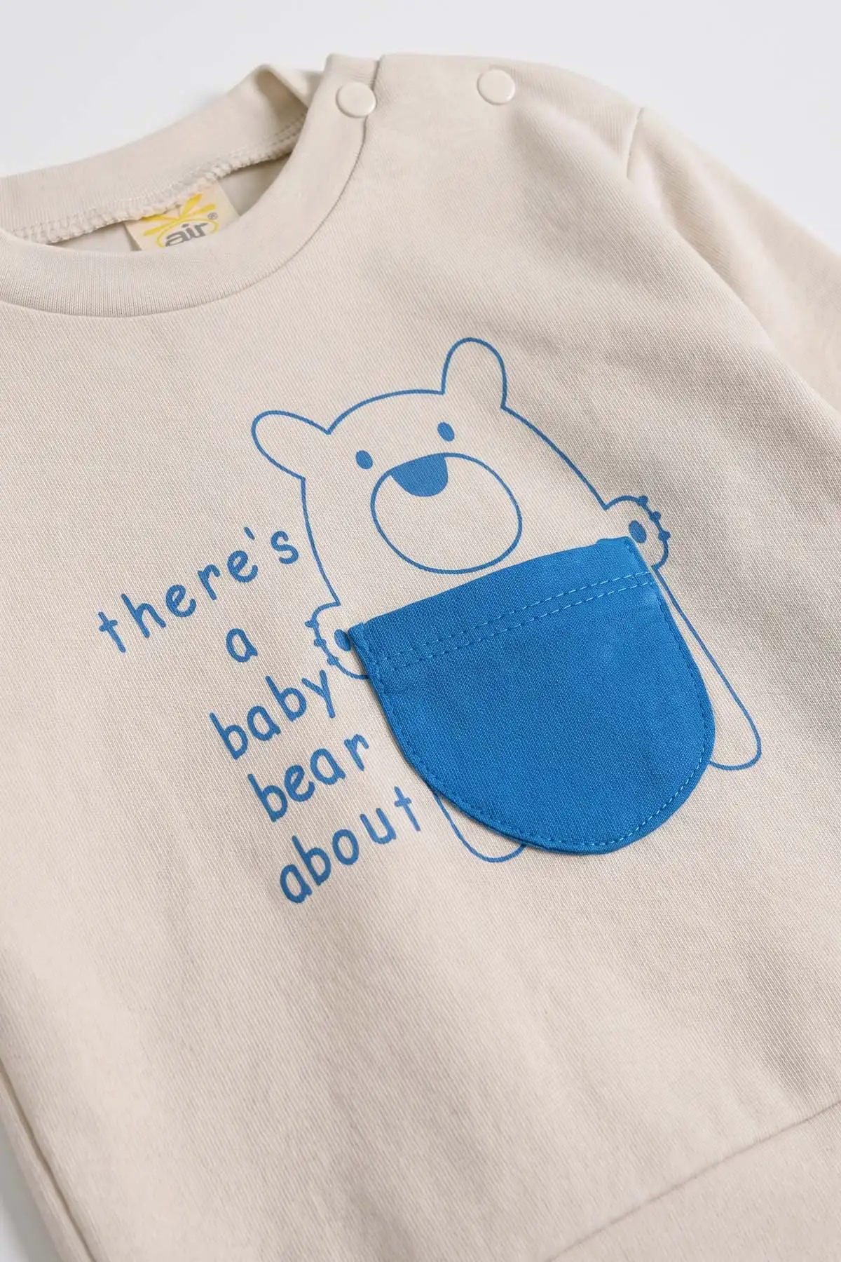 Mavi (6-18 Ay)Bear Baskılı Cep Detaylı Çıtçıtlı Çimalı Erkek Bebek Takım 477820