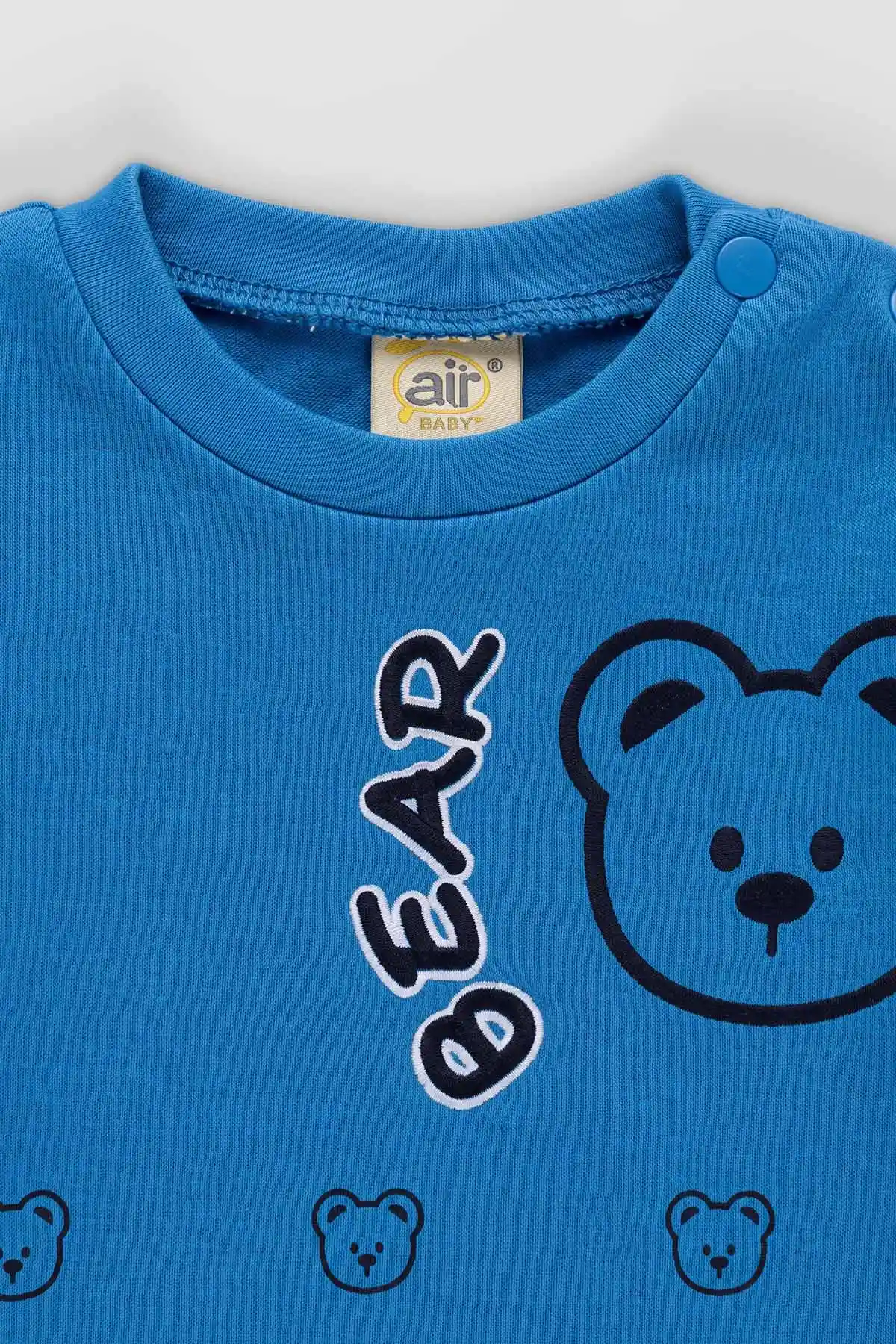 Mavi (6-18 Ay)Bear Baskılı Çıtçıtlı Çimalı Erkeke Bebek Takım 477412