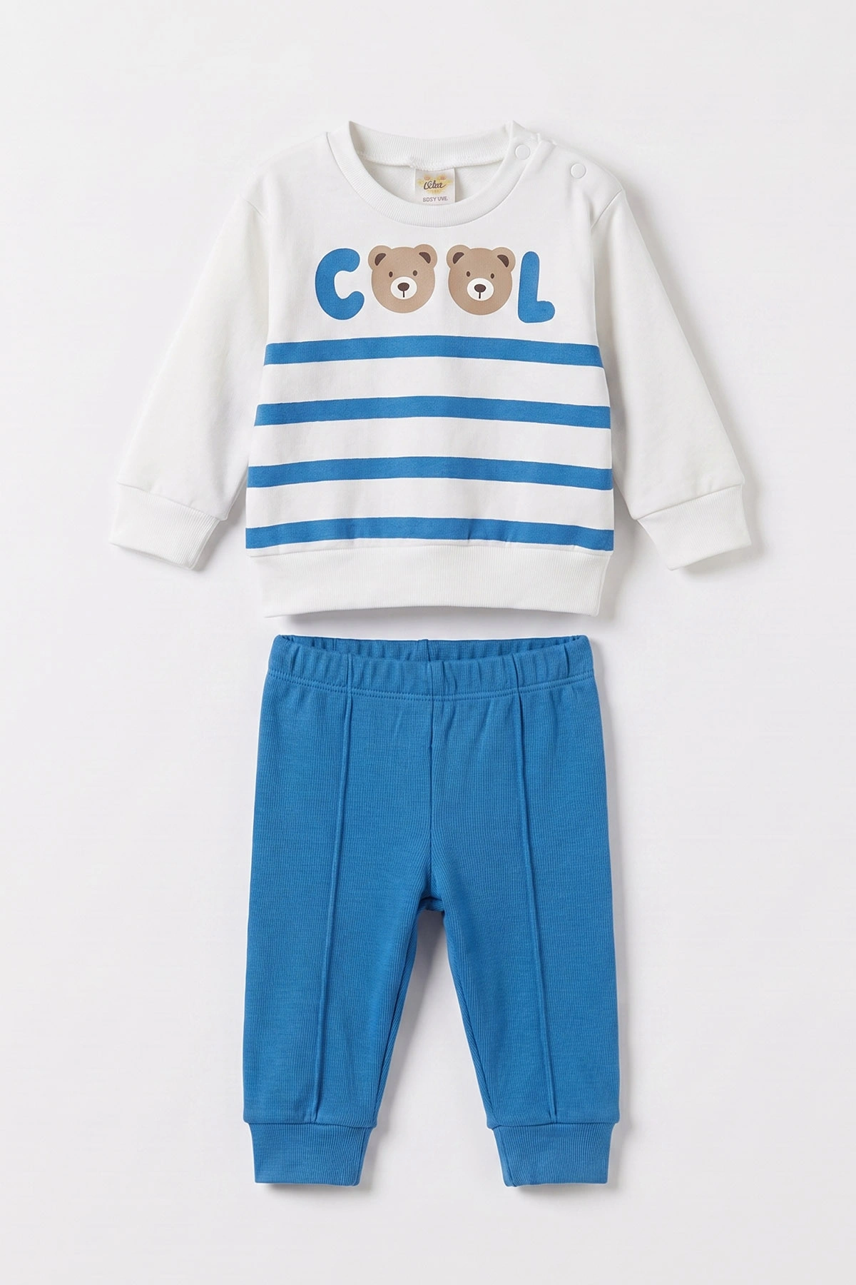 Mavi (6-18 Ay)Cool Baskılı Çıtçıtlı Çimalı Erkek Bebek Takım 477606