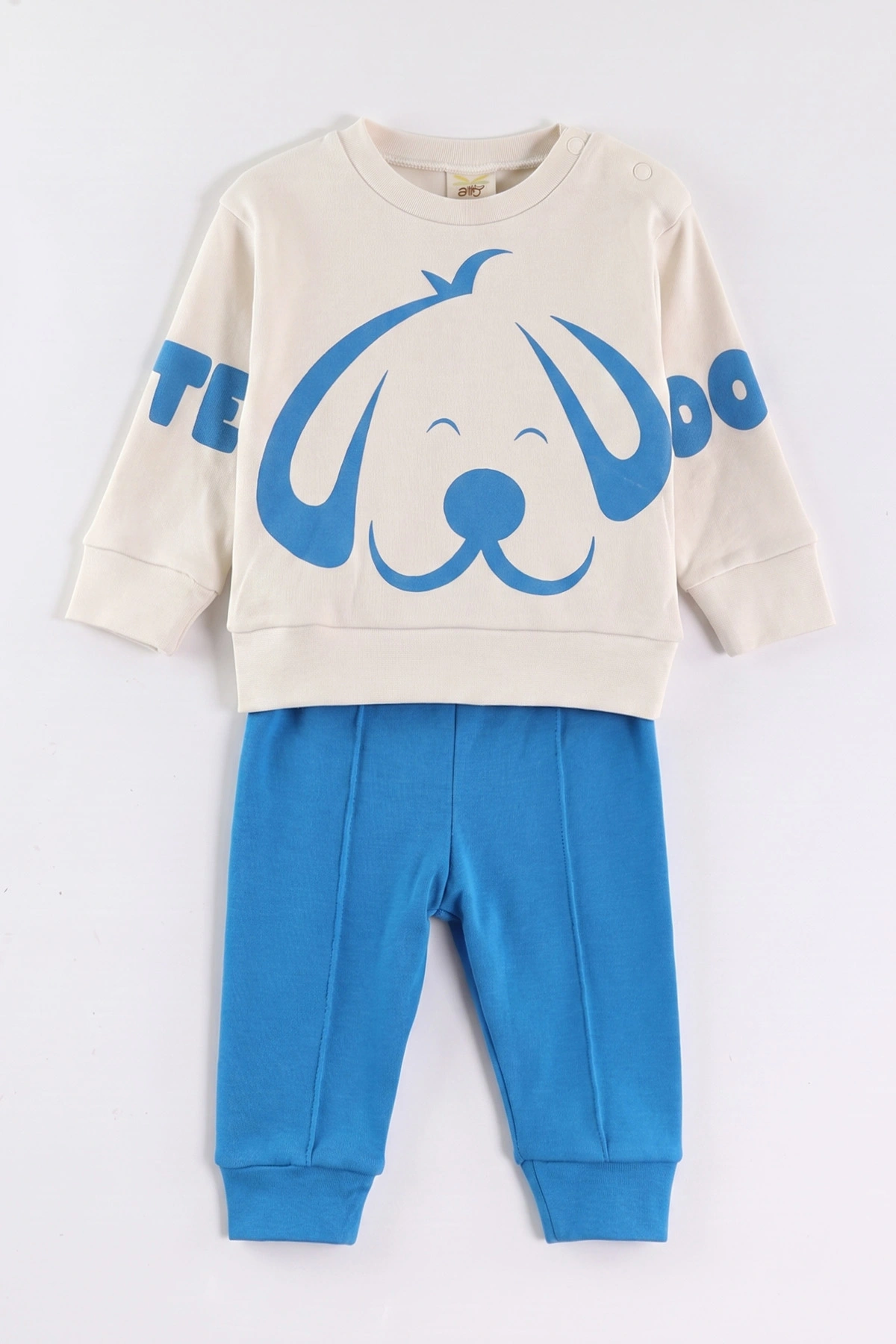 Mavi (6-18 Ay)Cute Dog Baskılı Çıtçıtlı Çimalı Erkek Bebek Takım 477881