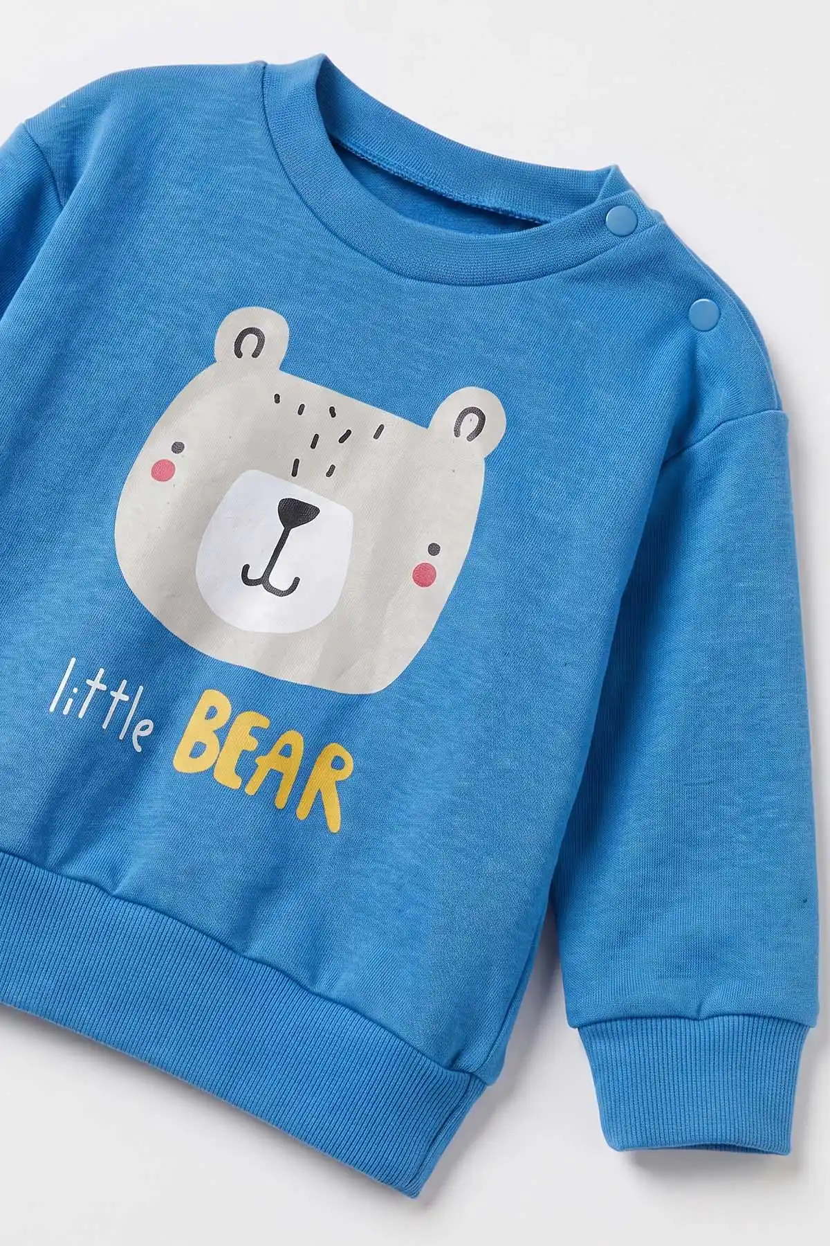 Mavi (6-18 Ay)Little Bear Baskılı Çıtçıtlı Çimalı Erkek Bebek Takım 477948