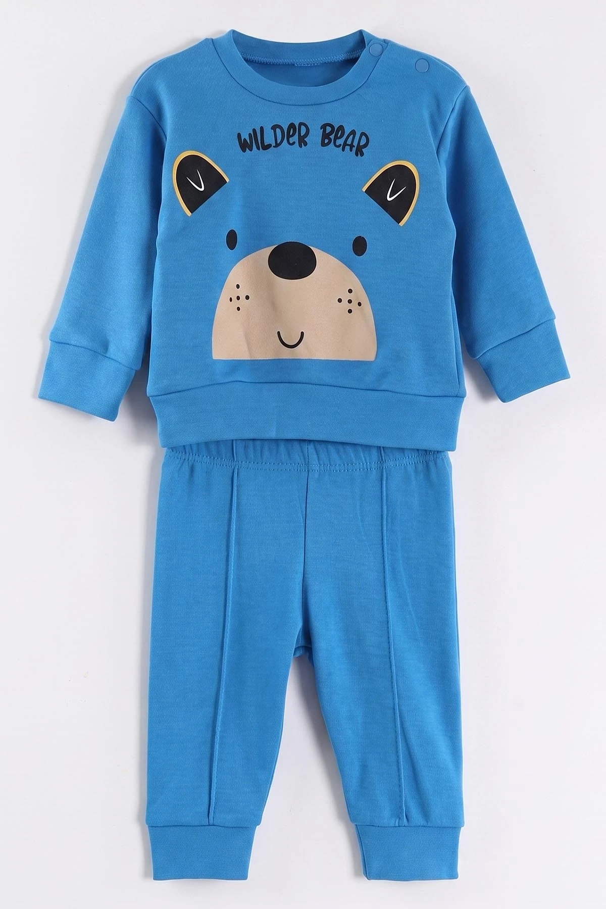Mavi (6-18 Ay)Wild Bear Baskılı Çıtçıtlı Çimalı Erkek Bebek Takım 477922