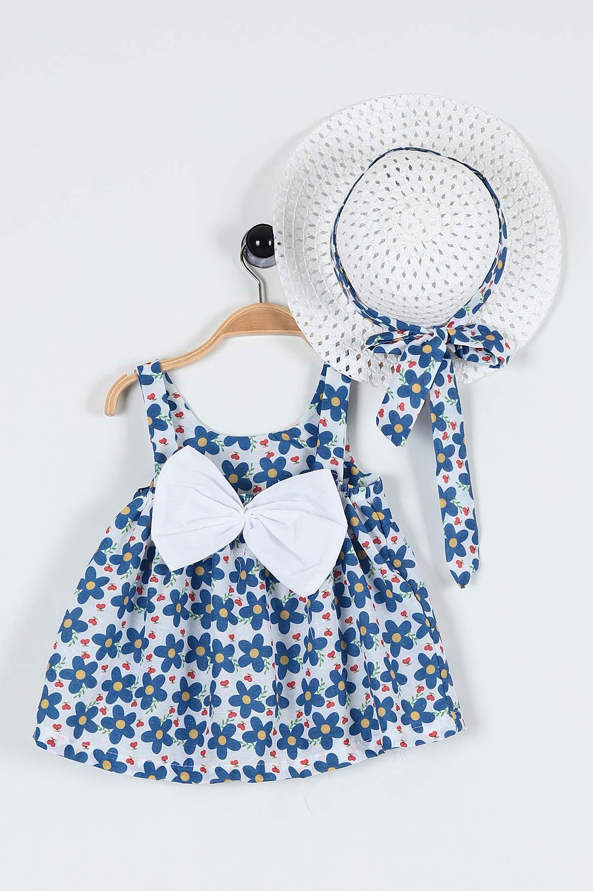 Mavi (6-24 Ay) Çiçek Baskılı Kurdele Detaylı Kız Bebe Elbise 183338