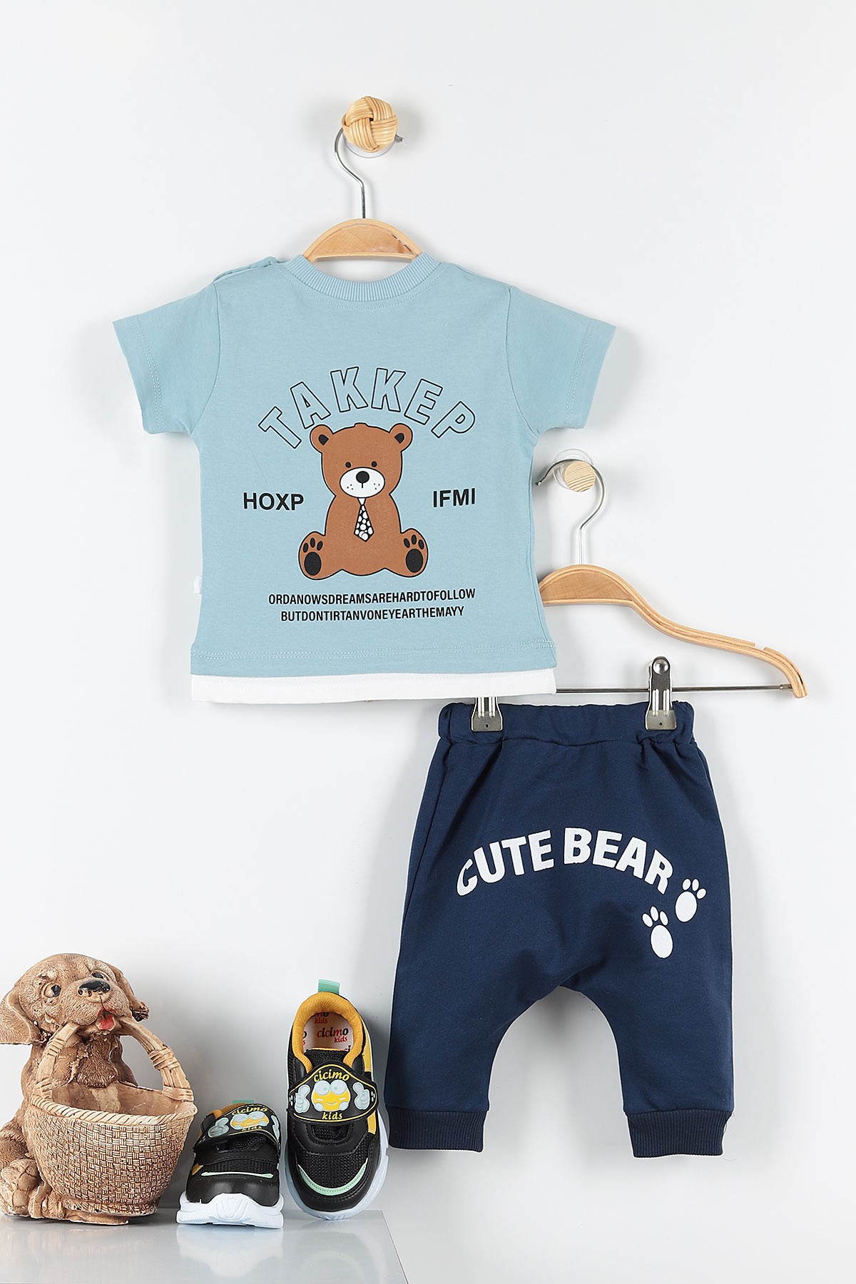Mavi (6-24 Ay) Cute Bear Ayı Baskılı Çıtçıt Detaylı Erkek Çocuk Takım 171411