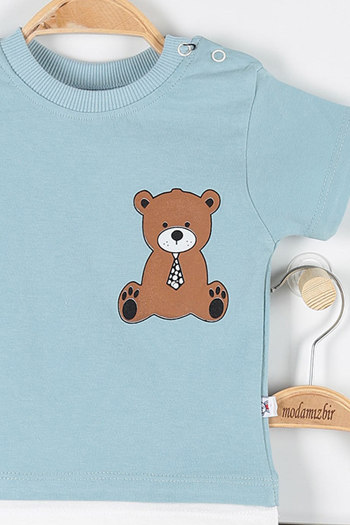 Mavi (6-24 Ay) Cute Bear Ayı Baskılı Çıtçıt Detaylı Erkek Çocuk Takım 171411