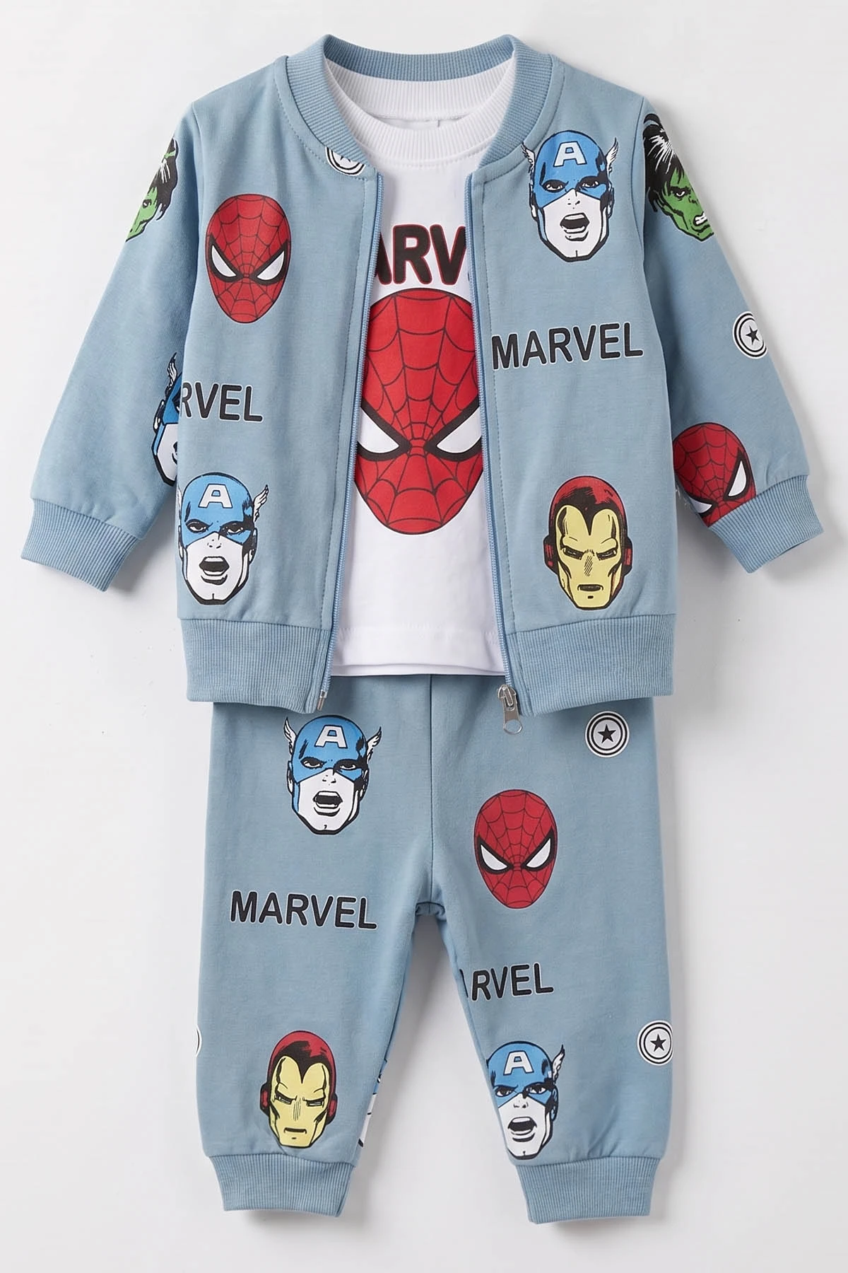 Mavi (6-24 Ay) Karakter Baskılı Hırkalı Erkek Bebek 3'lü Takım 485299