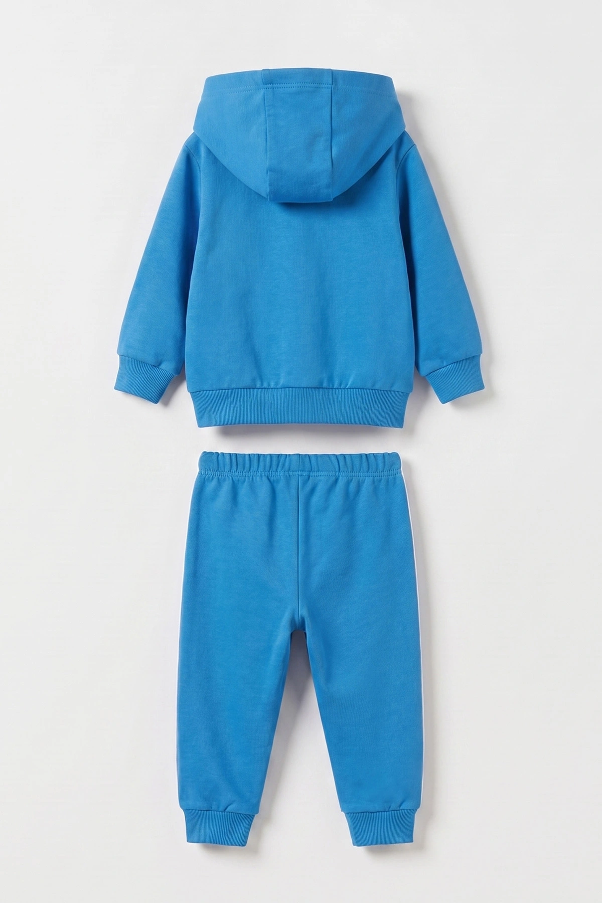 Mavi (6-24 Ay) Little Teddy Baskılı Kapüşonlu Fermuarlı Erkek Bebek Takım 473145