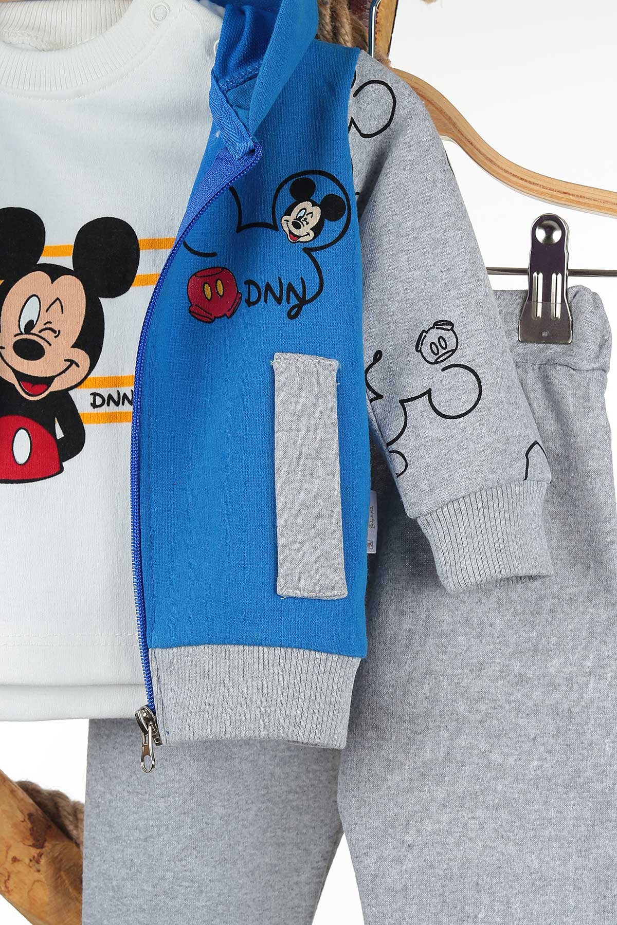 Mavi (6-24 Ay) Mickey Baskılı Üçlü Erkek Takım 143556