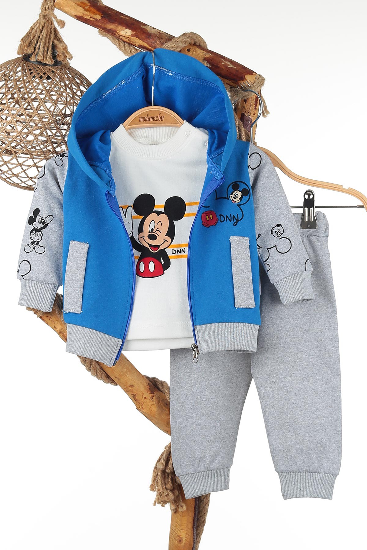Mavi (6-24 Ay) Mickey Baskılı Üçlü Erkek Takım 143556
