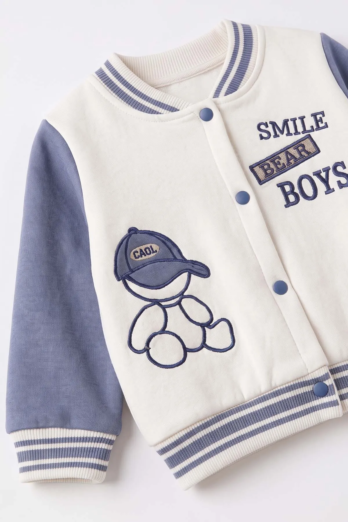 Mavi (6-24 Ay) Smile Boys Nakışlı İçi Şardonlu Erkek Bebek Takım 493588