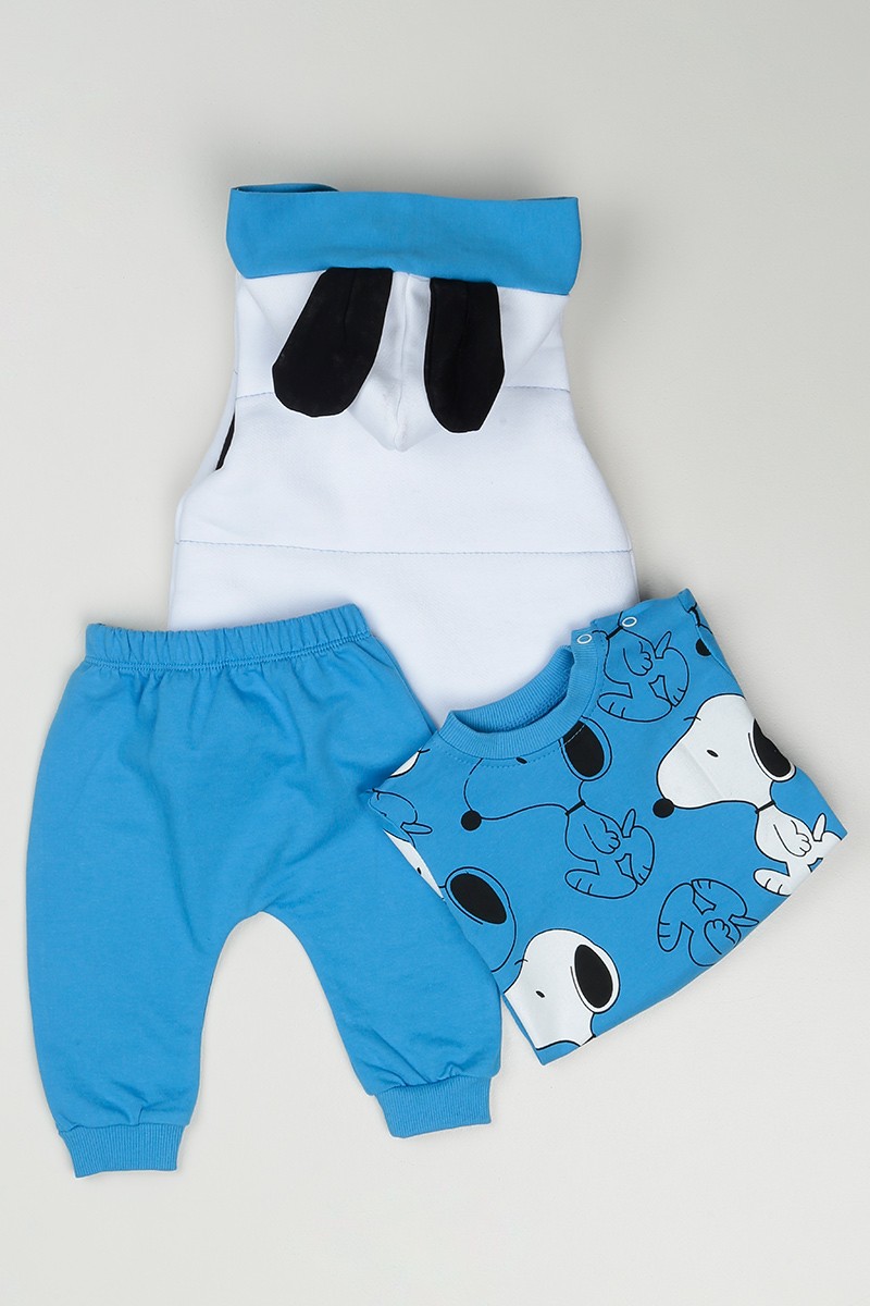 Mavi (6-24 Ay) Snoopy Baskılı Erkek Çocuk Üçlü Takım 86742