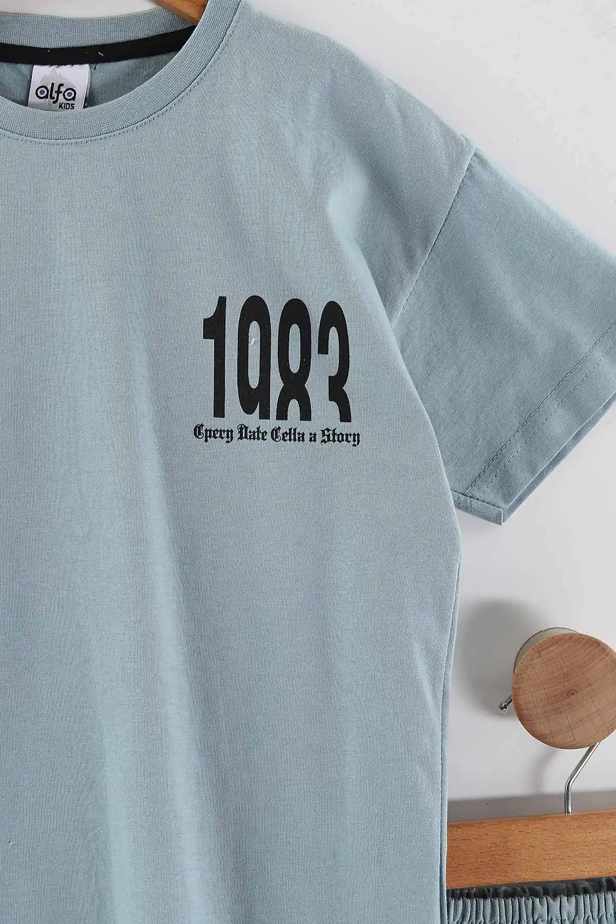 Mavi (7-14 Yaş) 1983  Baskılı   Şortlu Süprem Erkek Çocuk Yazlık Takım 446305