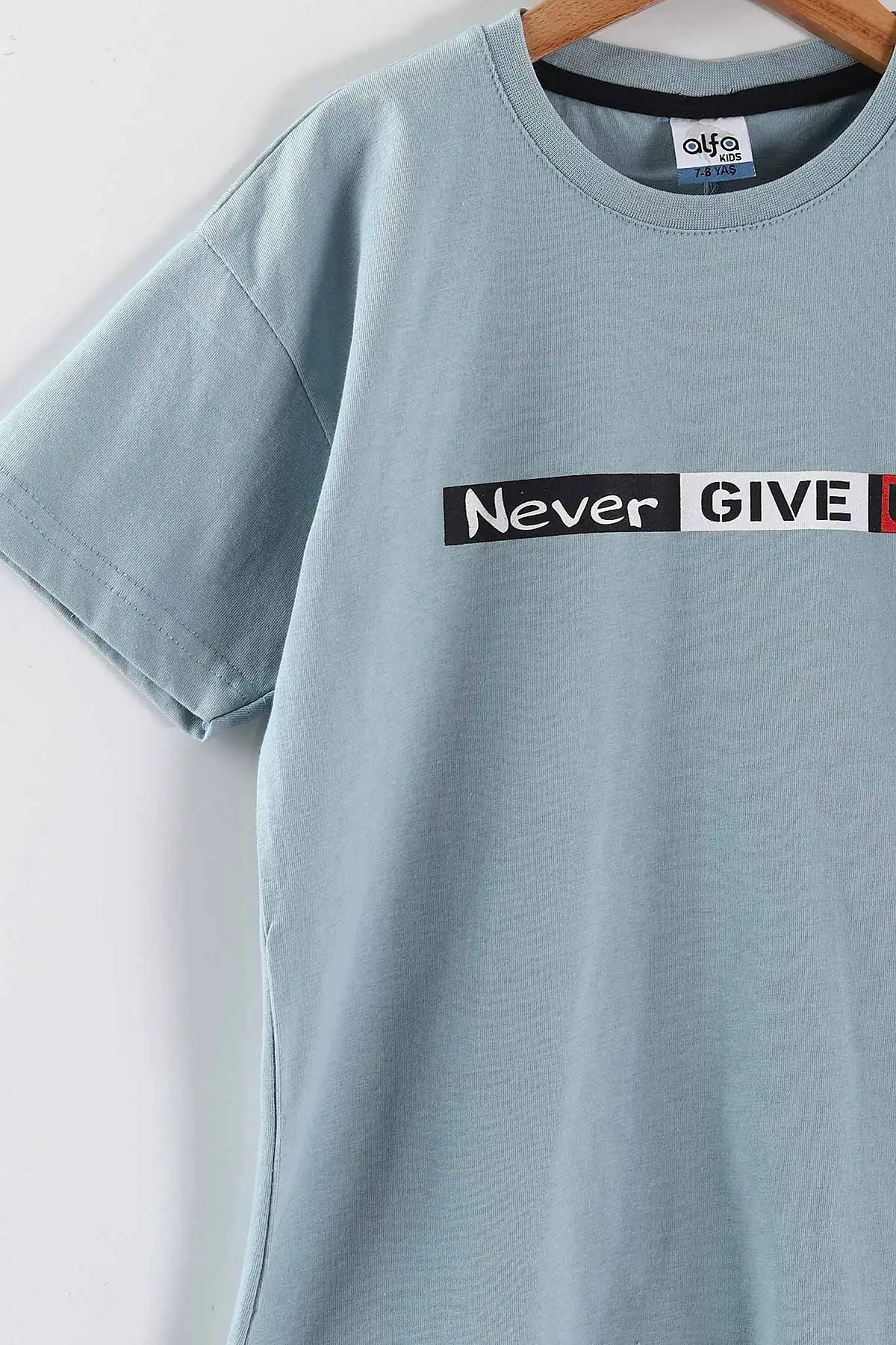 Mavi (7-14 Yaş) Never Give Up Baskılı   Şortlu Süprem Erkek Çocuk Yazlık Takım 446311