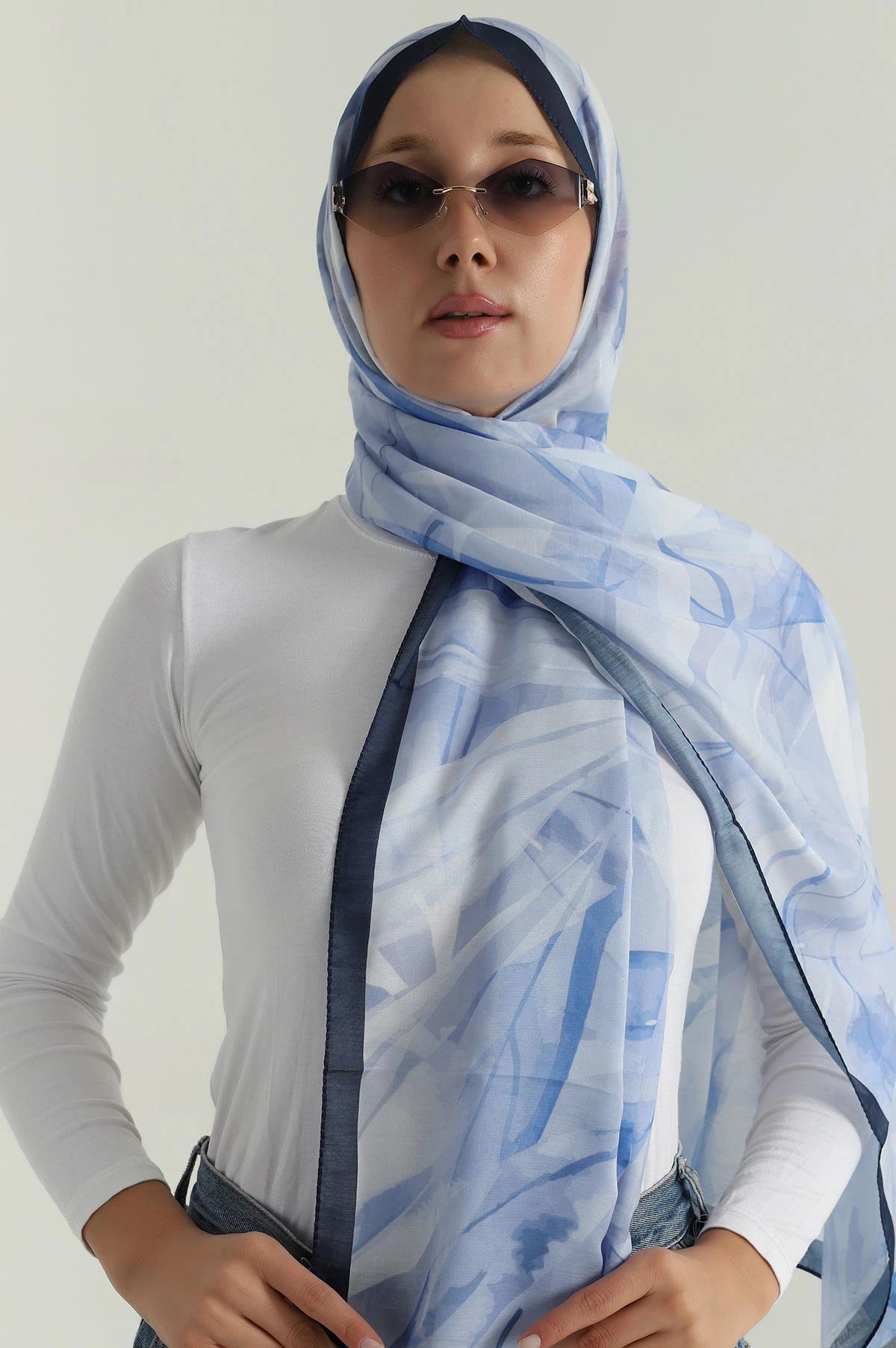 Mavi 75x180 Cm Our Fashion Dijital Baskılı Desenli Nova Şal 396804