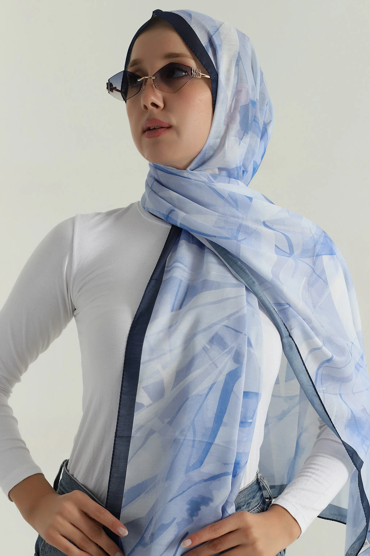 Mavi 75x180 Cm Our Fashion Dijital Baskılı Desenli Nova Şal 396804
