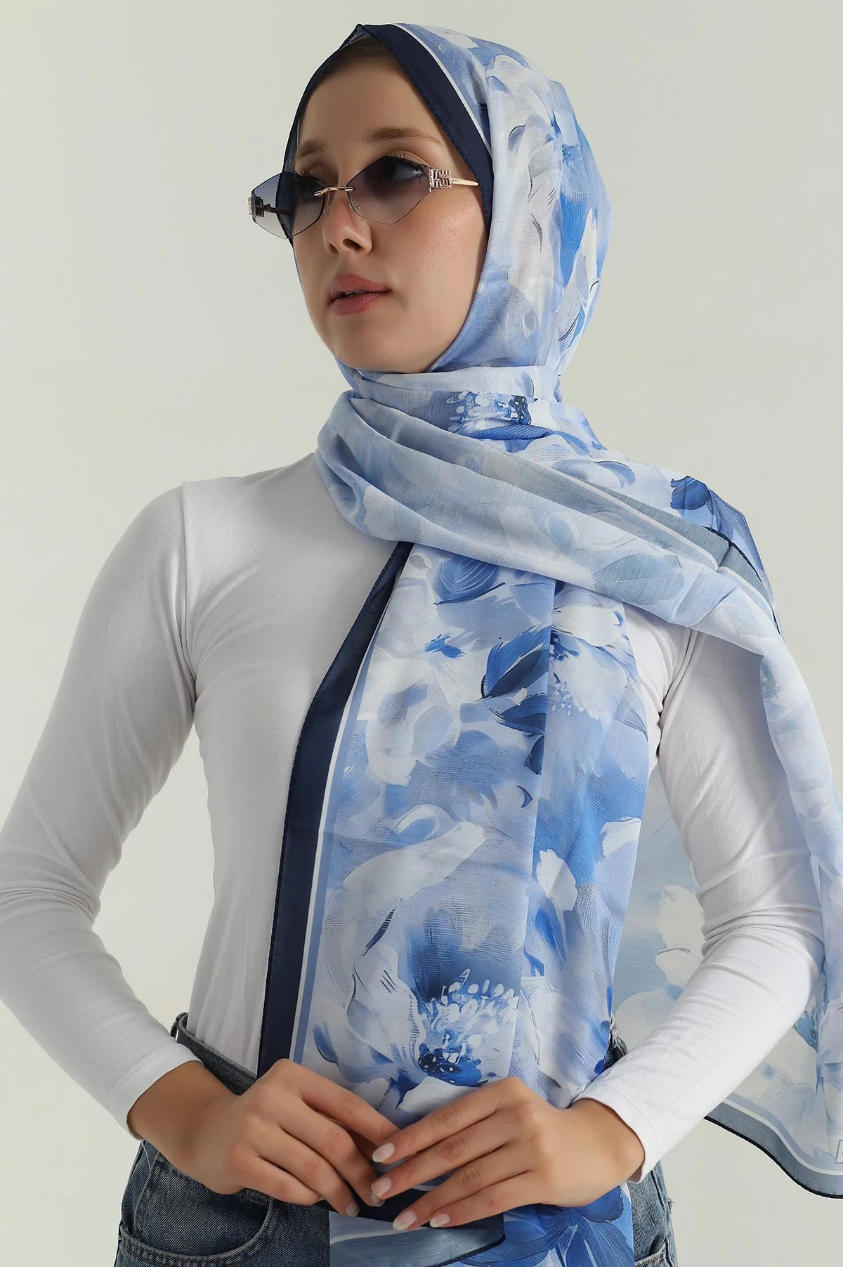 Mavi 75x180 Cm Our Fashion Dijital Baskılı Desenli Soft Şal 396818
