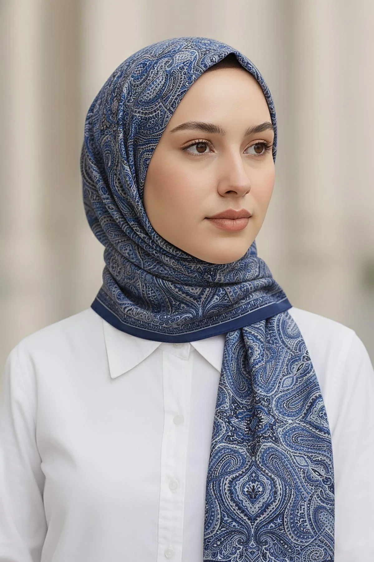 Mavi 75x180 Cm Our Fashion Dijital Baskılı Desenli Bambu Kraş Şal 408709