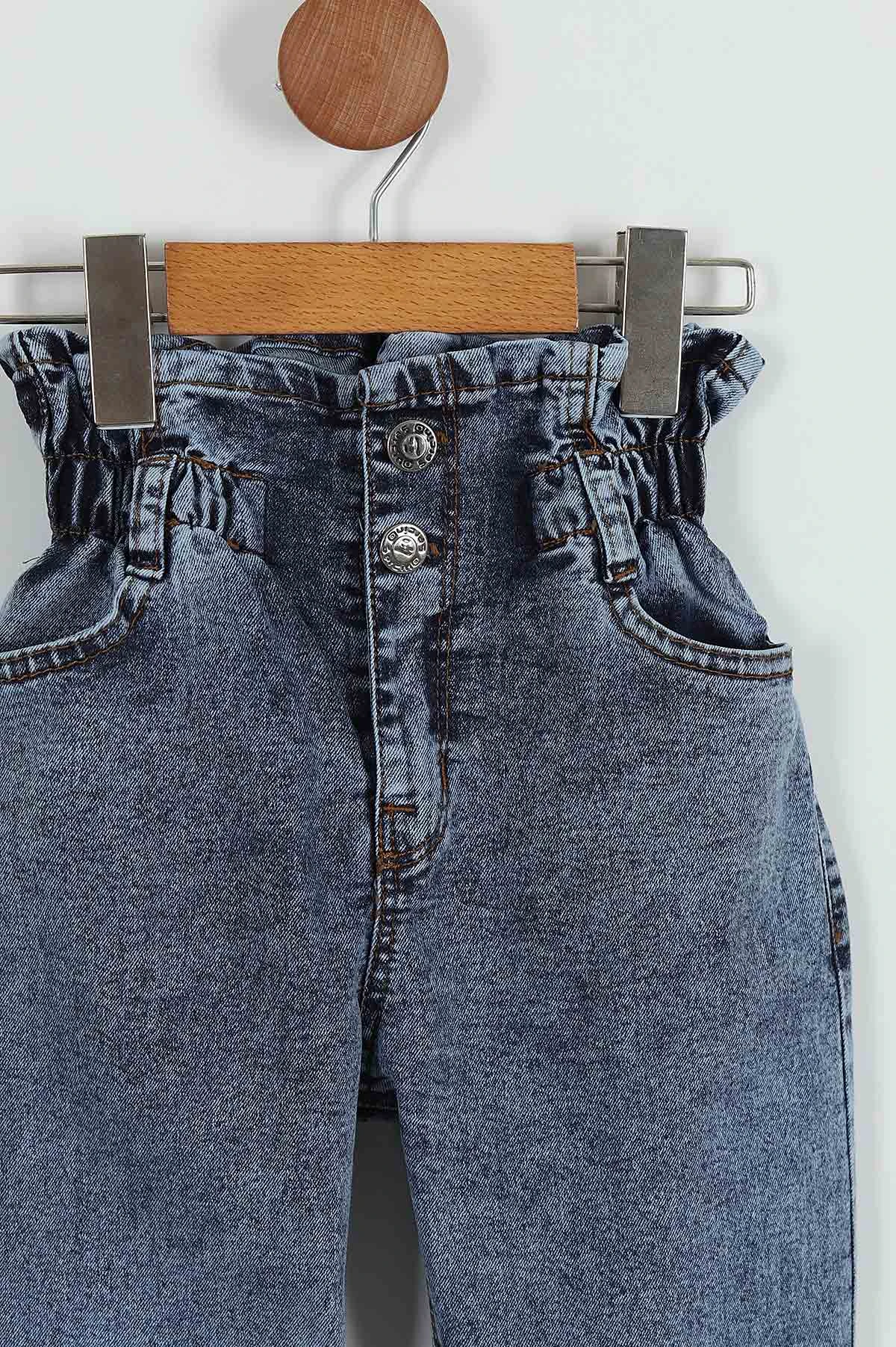 Mavi (8-12 Yaş) Bel Lastikli Kız Çocuk Kot Pantolon 257913