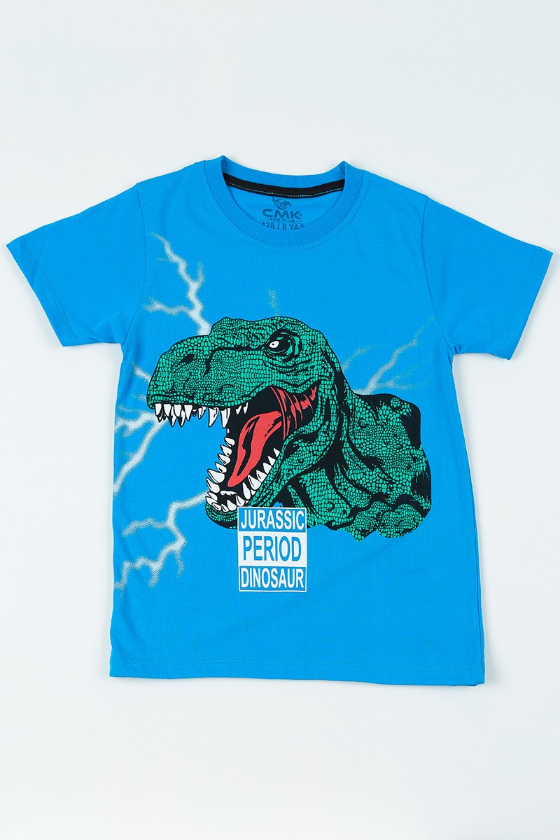 Mavi (8-12 yaş) Dinozor Baskılı Erkek Çocuk Tişört 107975