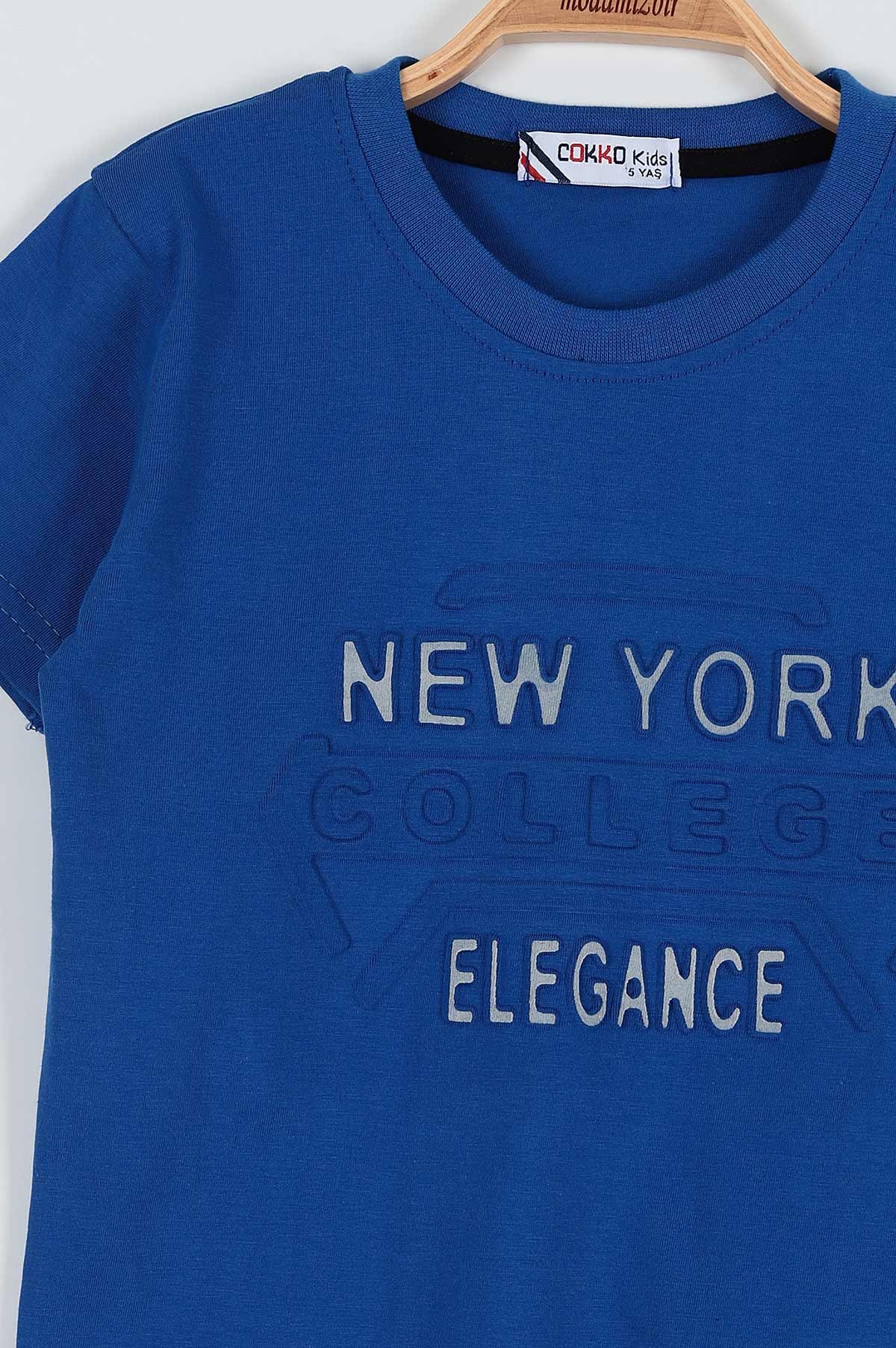 Mavi (9-12 Yaş) New York Kabartma Baskılı Şortlu Erkek Çocuk Takım 186787