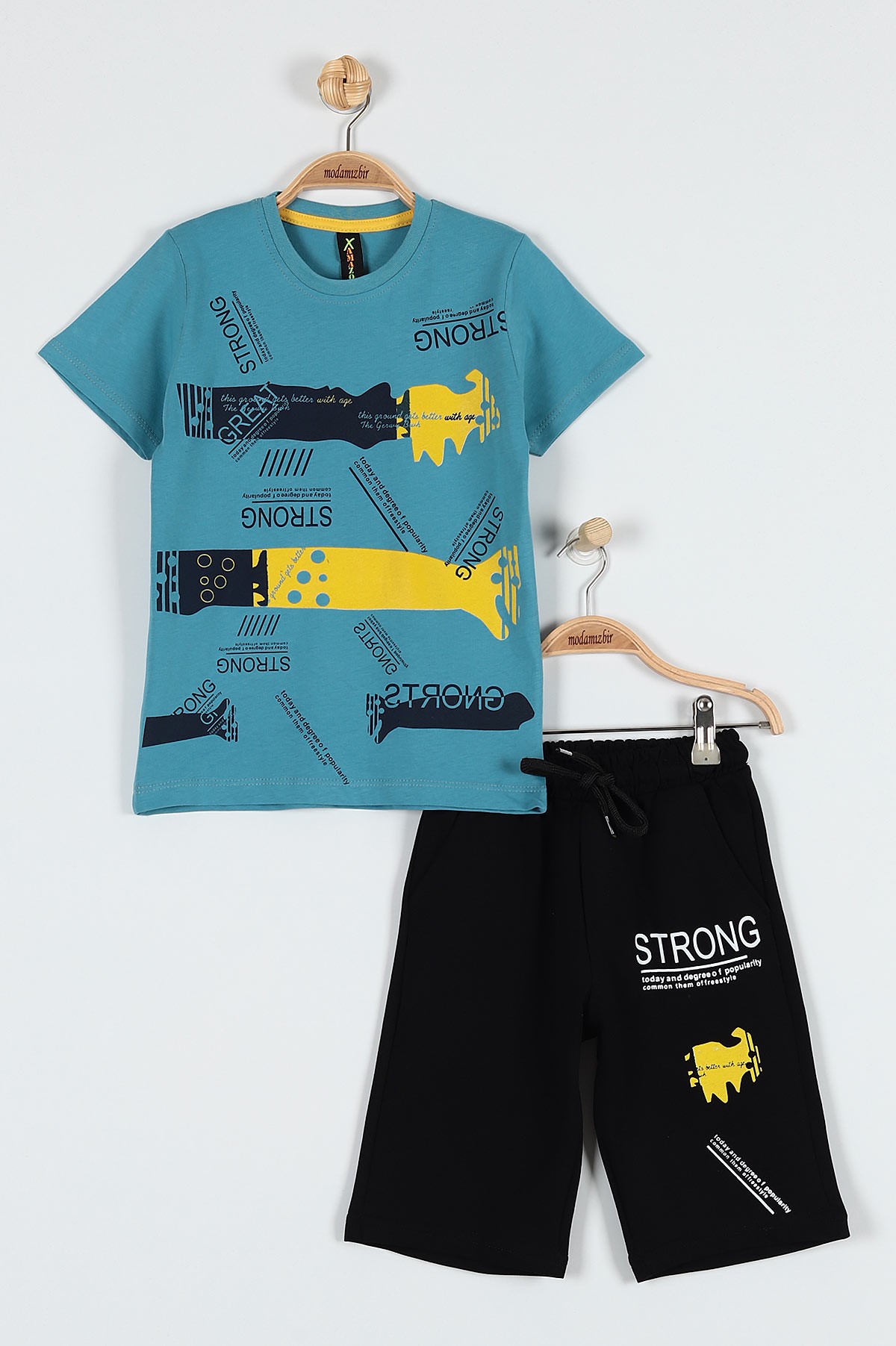 Mavi (9-12 Yaş) Strong Baskılı Belden Bağlamalı Erkek Çocuk Takım 183048