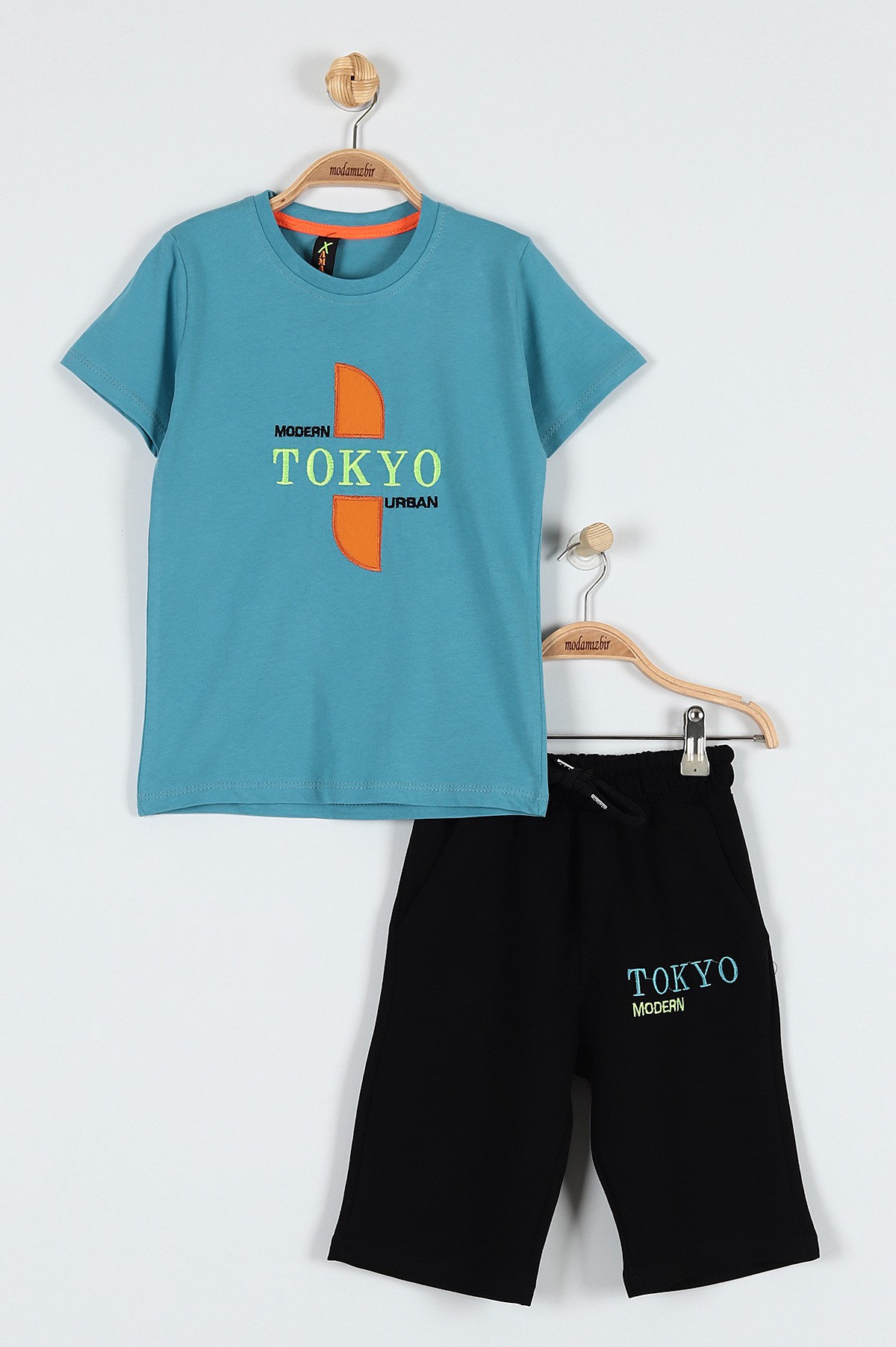 Mavi (9-12 Yaş) Tokyo Nakışlı Belden Bağlamalı Erkek Çocuk Takım 183032