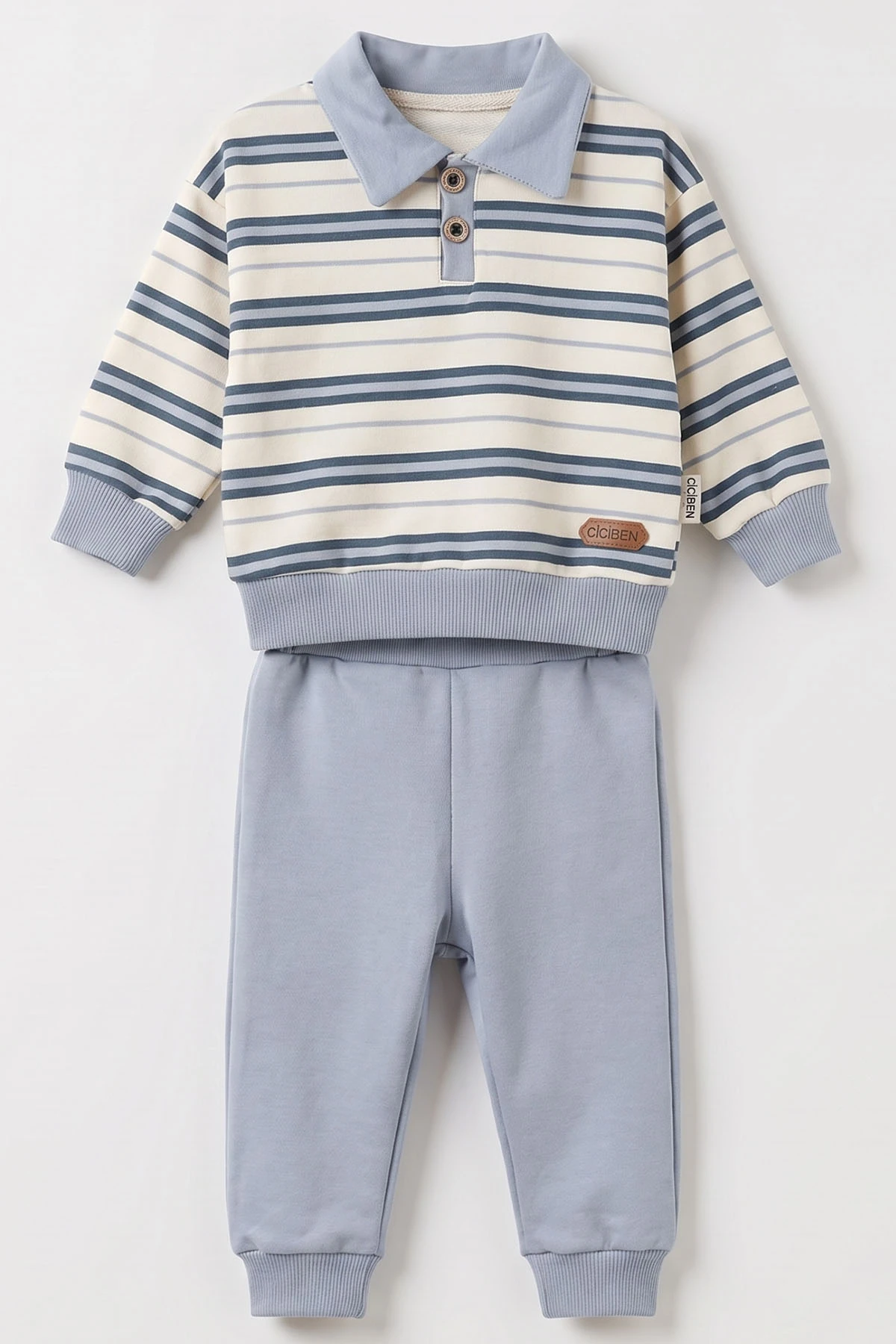 Mavi (9-24 Ay) Çizgili İki İplik Erkek Bebek İkiliTakım 493067
