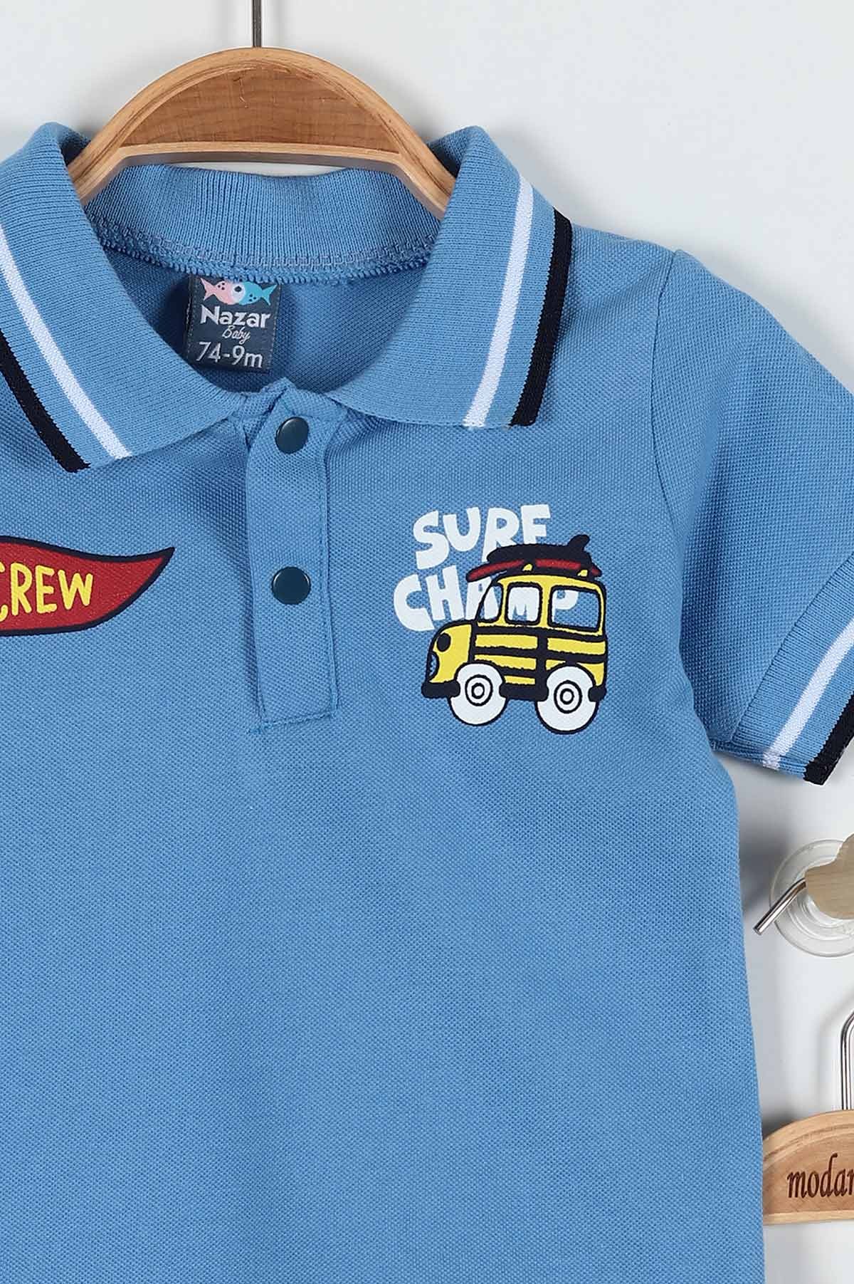 Mavi (9-24 Ay) Crew Surf Baskılı Şortlu Erkek Bebe Takım 182586