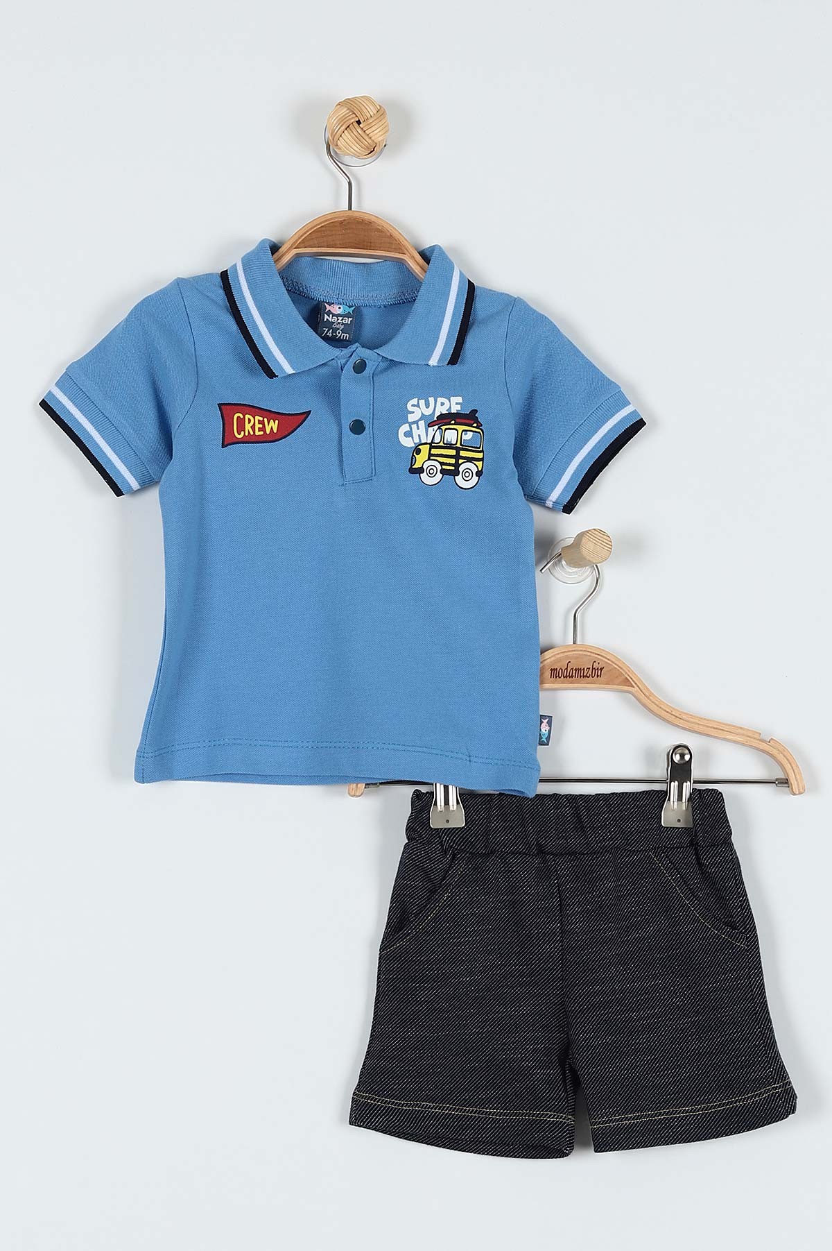 Mavi (9-24 Ay) Crew Surf Baskılı Şortlu Erkek Bebe Takım 182586