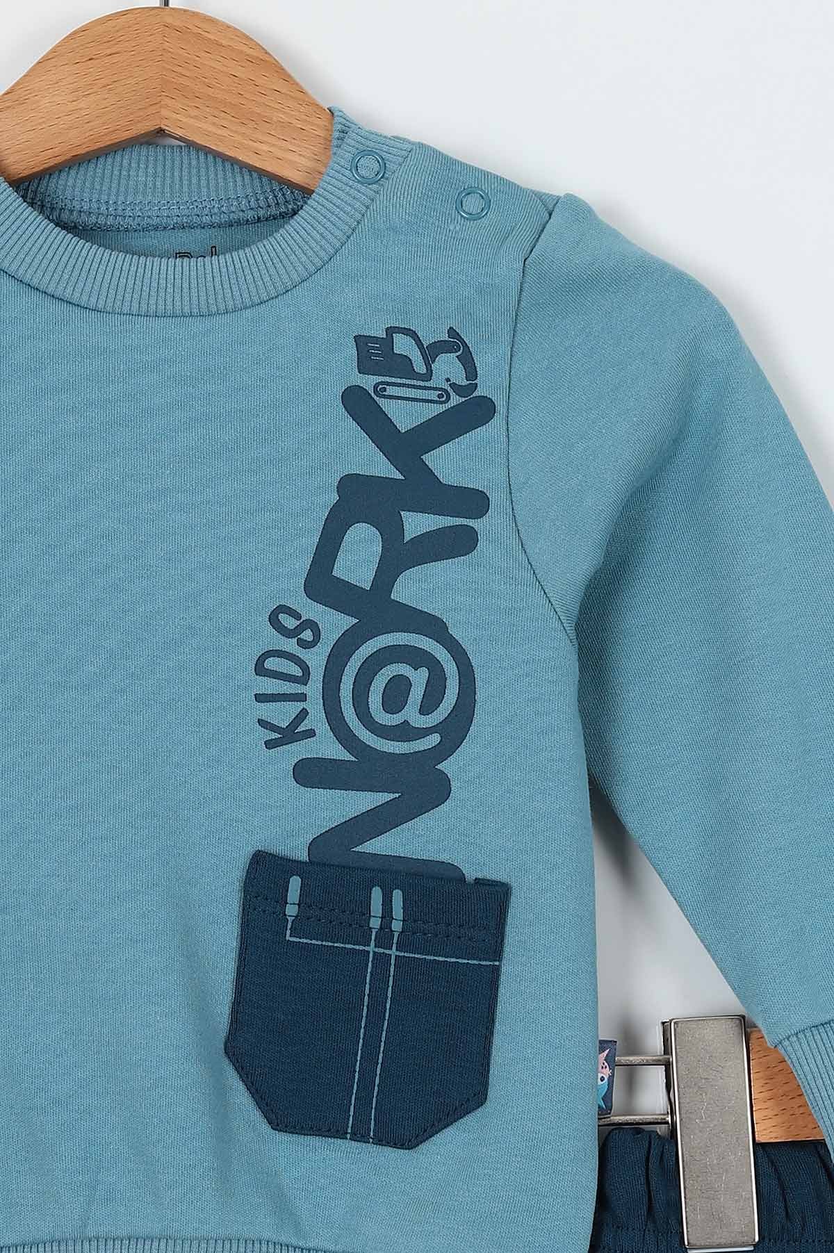 Mavi (9-24 Ay) Work Baskılı Cep Detaylı İkili Erkek Bebe Takım 199195