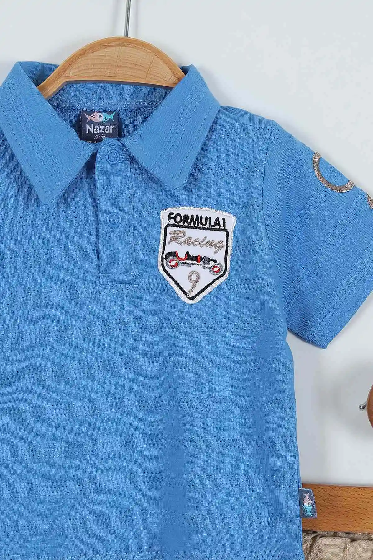 Mavi (9-24 Ay)Formula Nakışlı Müslin Şortlu Erkek Bebek Takım 280475