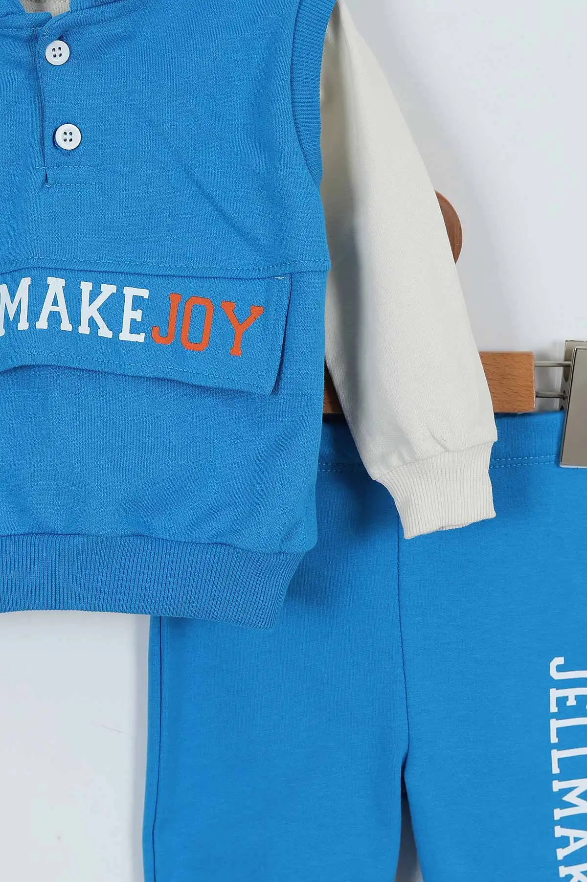 Mavi (9-24 Ay)Kolsuz Kapüşonlu Sweatshirtlü Erkek Bebek Takım 345275