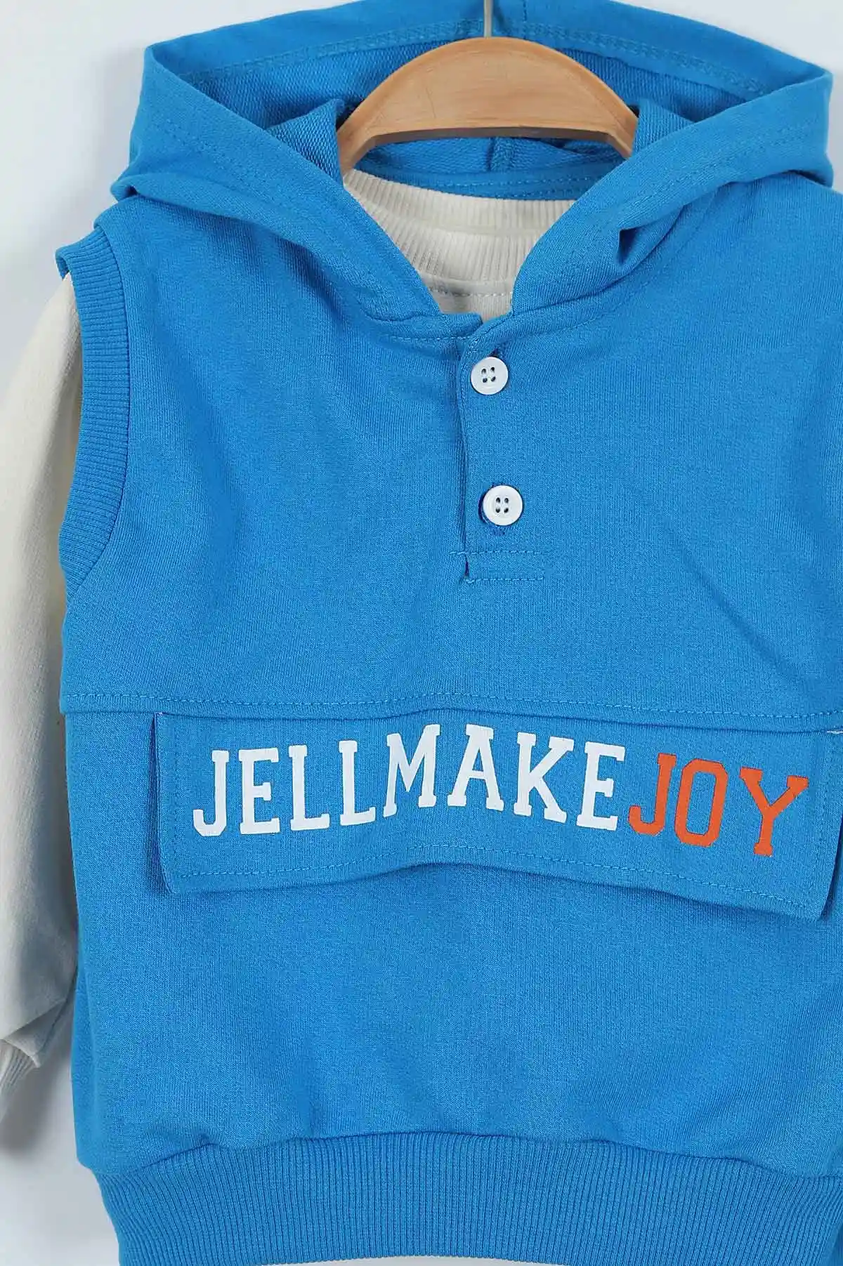 Mavi (9-24 Ay)Kolsuz Kapüşonlu Sweatshirtlü Erkek Bebek Takım 345275