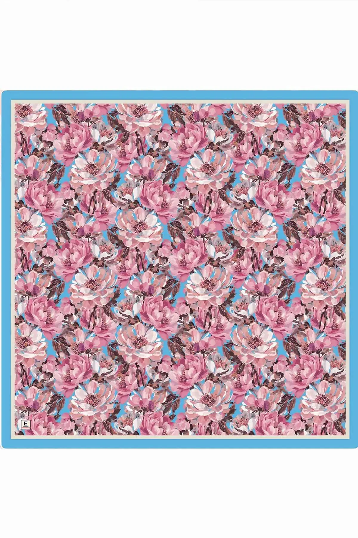Mavi 95x95 Cm Dijital Baskılı Botanik Desen Soft Eşarp 473303