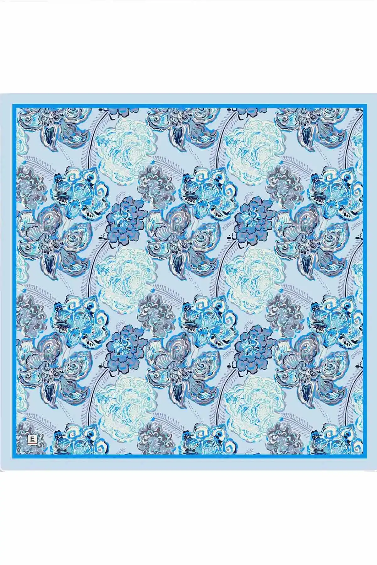 Mavi 95x95 Cm Dijital Baskılı Mercan Desen Soft Eşarp 473264