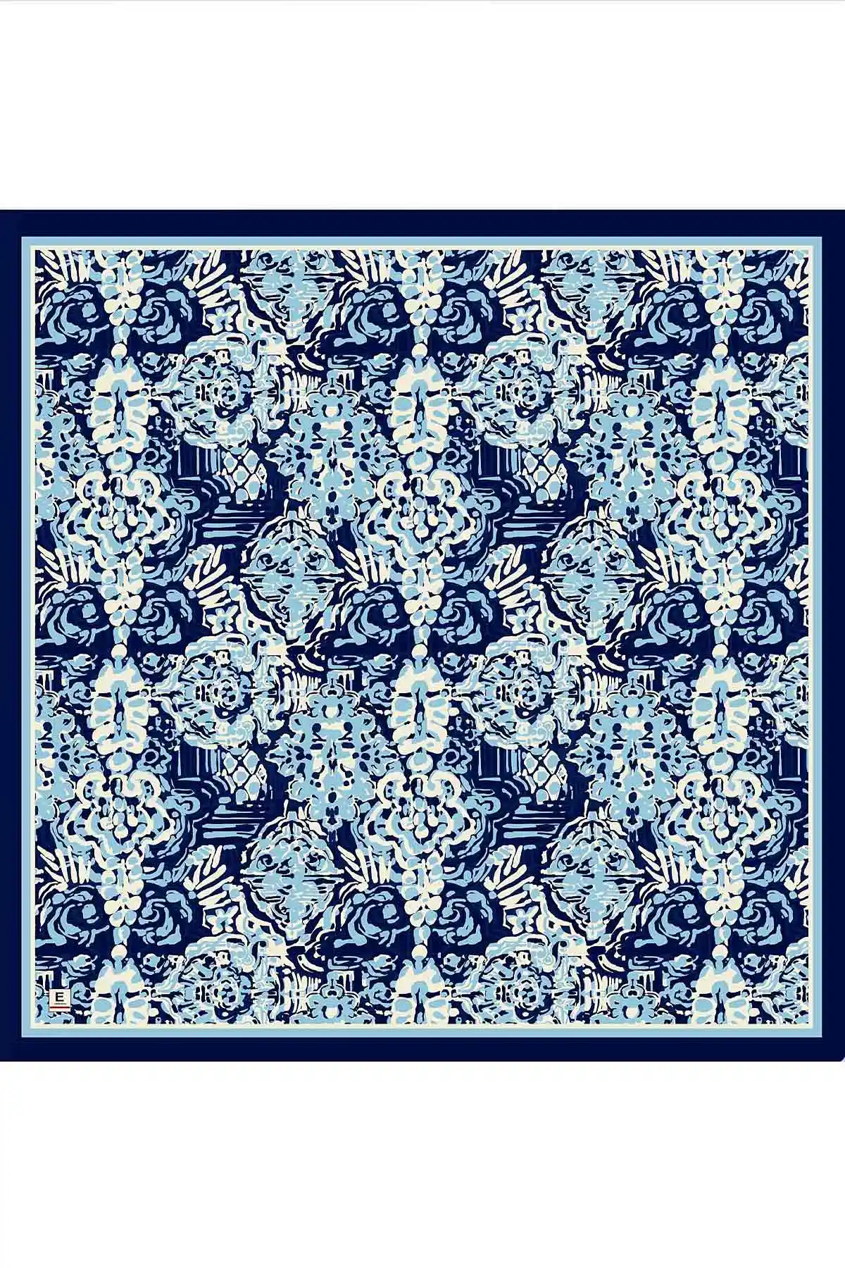 Mavi 95x95 Cm Dijital Baskılı Valencia Desen Soft Eşarp 473339