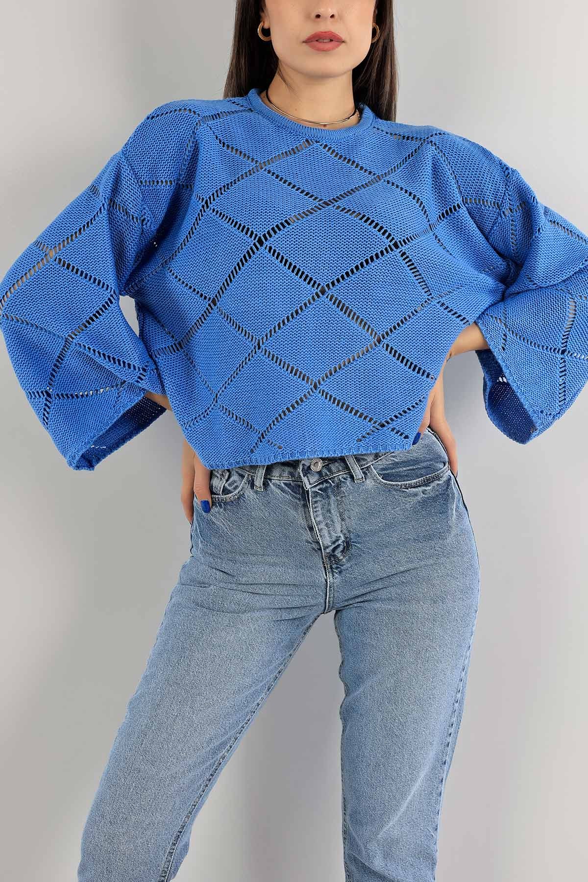 Mavi Ajurlu Crop Triko Kazak 137478