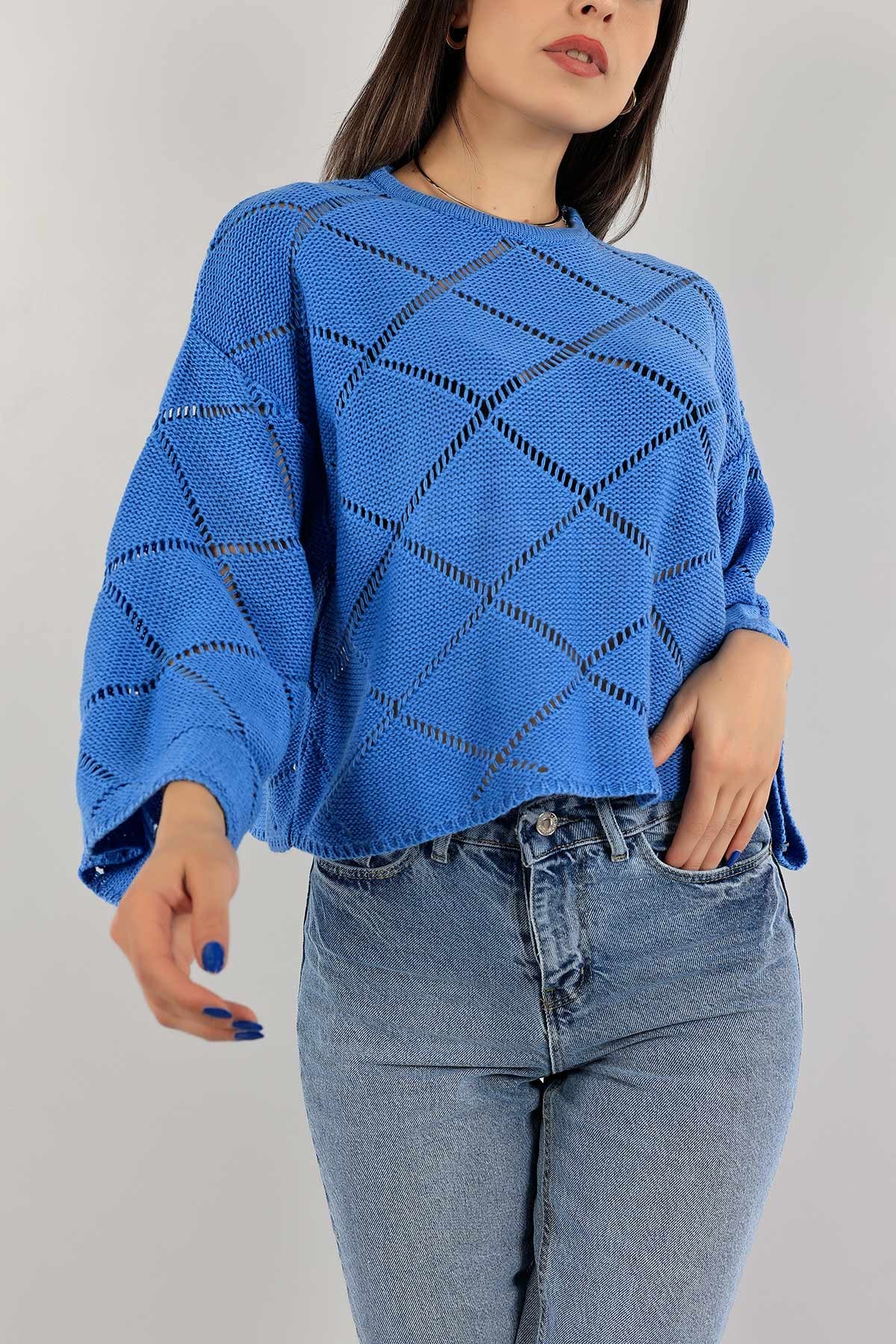 Mavi Ajurlu Crop Triko Kazak 137478