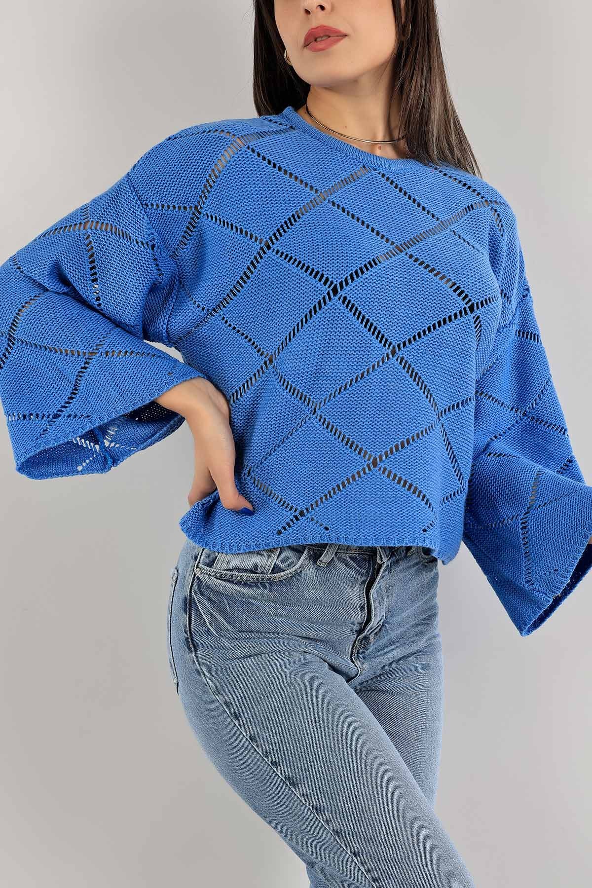 Mavi Ajurlu Crop Triko Kazak 137478