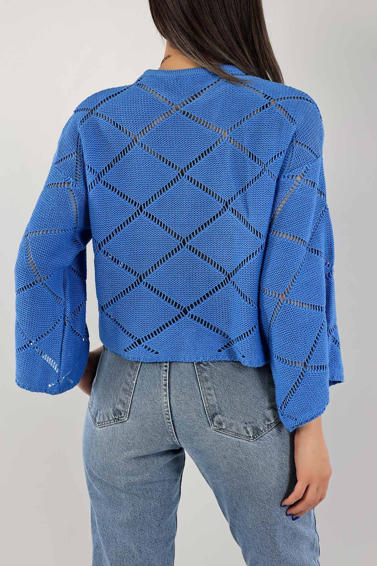 Mavi Ajurlu Crop Triko Kazak 137478
