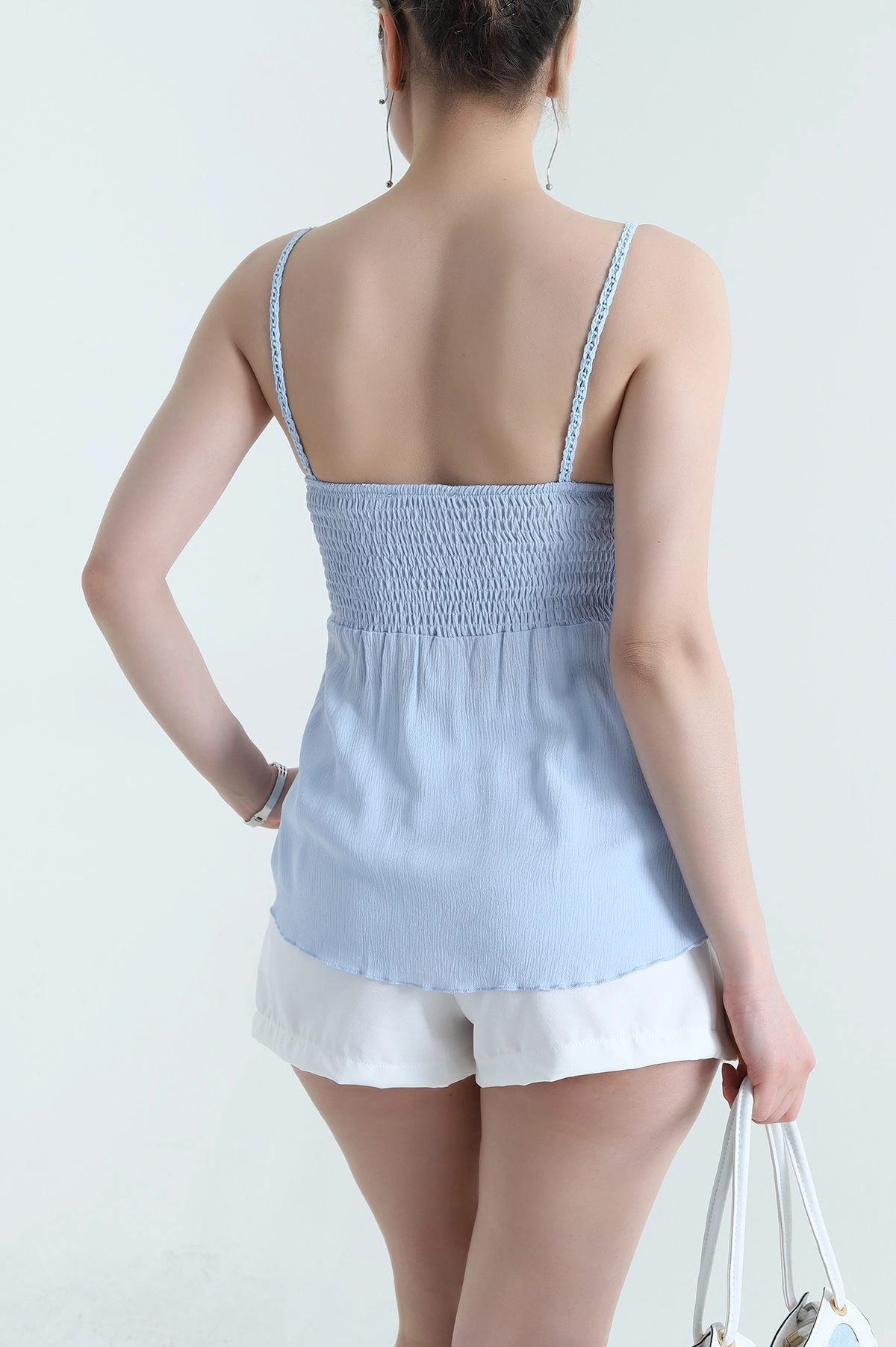 Mavi Ajurlu İp Askılı Kadın Bluz 456228
