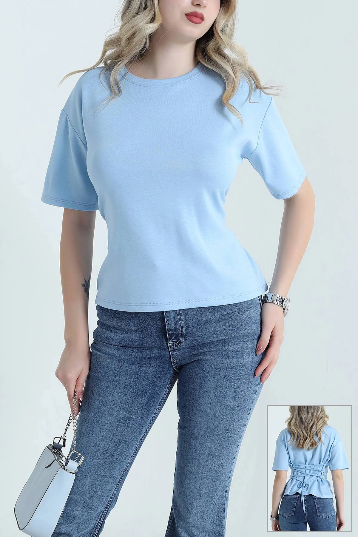Mavi Arkası Bağcıklı Oysho Kadın Bluz 466896