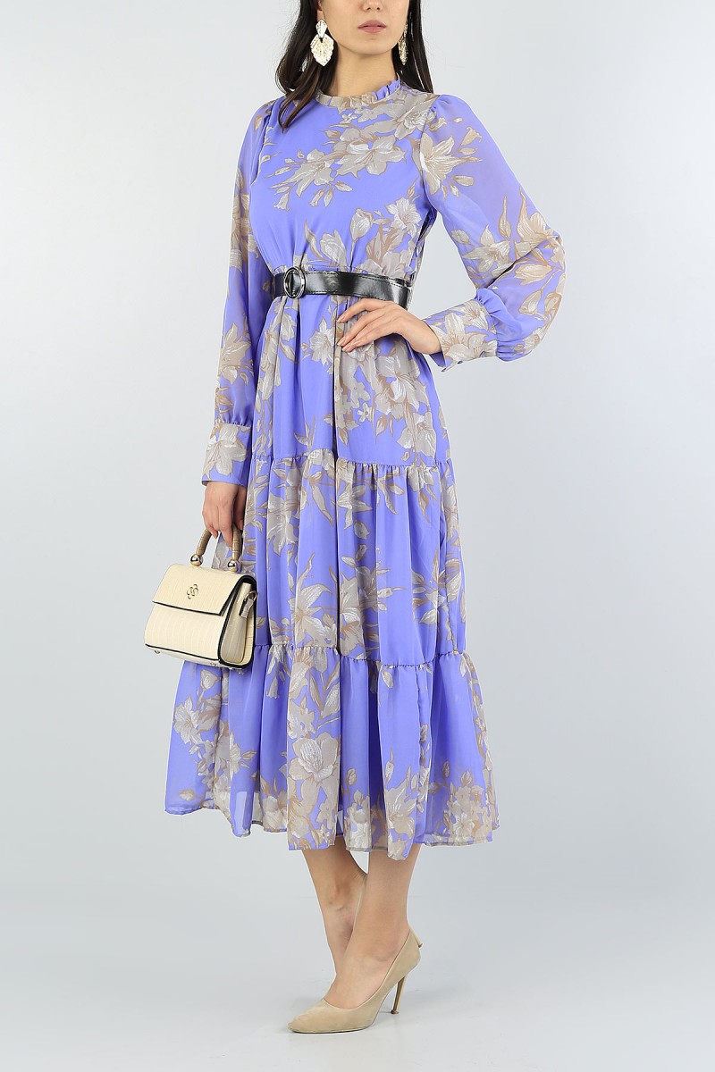Mavi Astarlı Şifon Elbise 55422