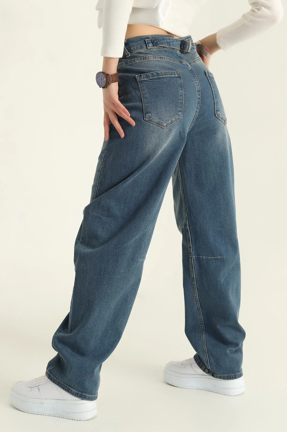 Mavi Baggy Likralı Bayan Kot Pantolon 323884