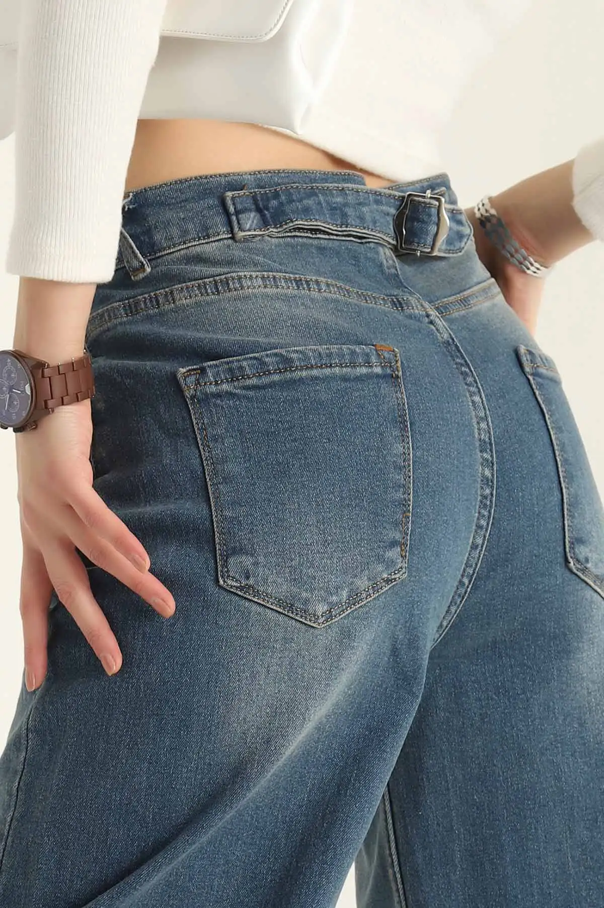 Mavi Baggy Likralı Bayan Kot Pantolon 323884