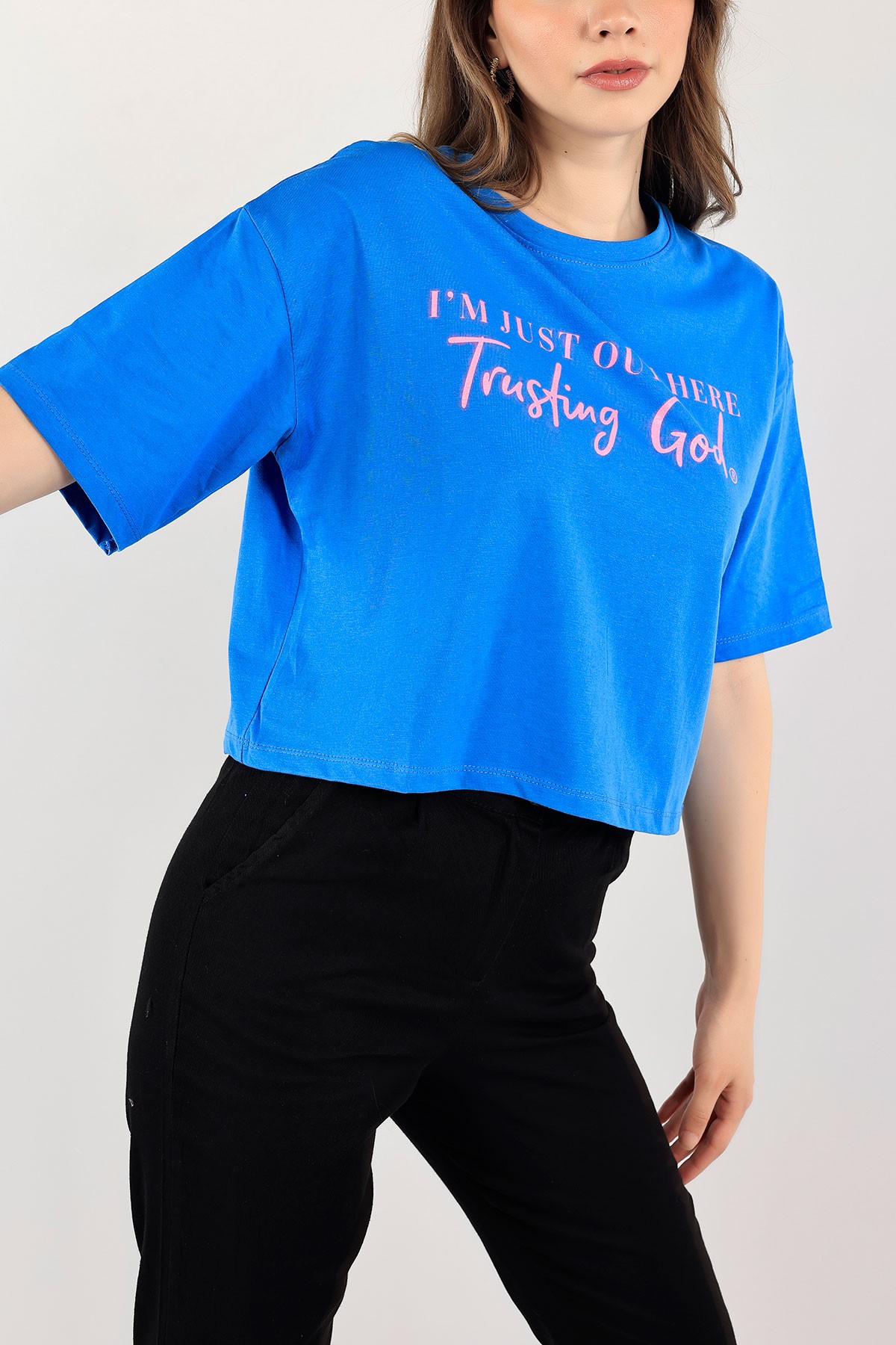 Mavi Baskılı Crop Tişört 115291