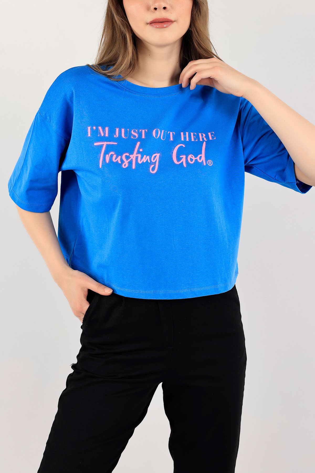 Mavi Baskılı Crop Tişört 115291
