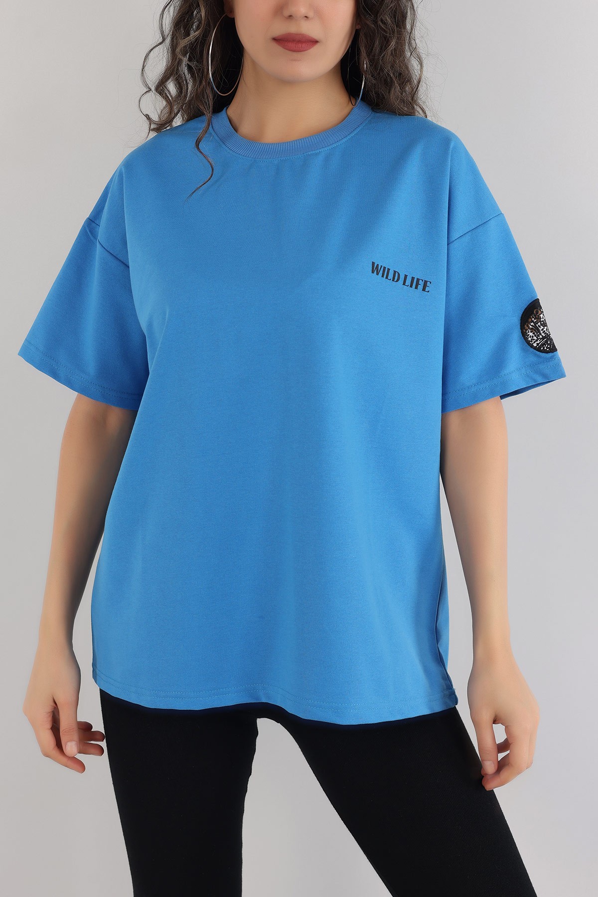 Mavi Baskılı İki İplik Oversize Tişört 163669