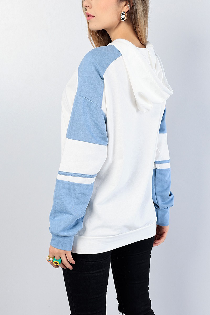 Mavi Baskılı Kapüşonlu Sweat Tunik 81215